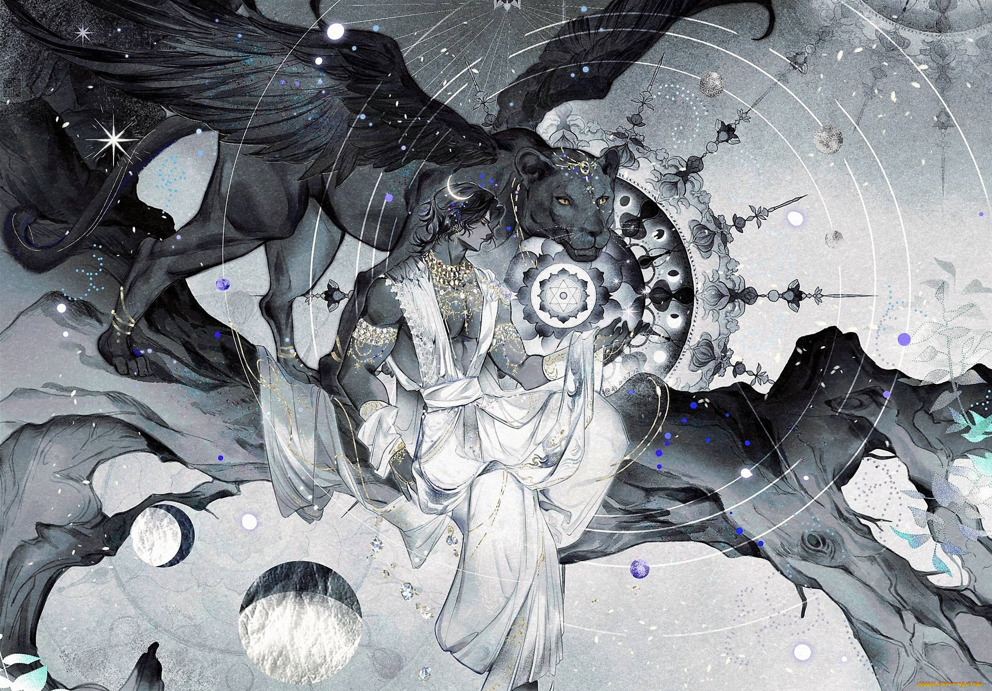 аниме, животные, , существа, парень, пантера, крылья