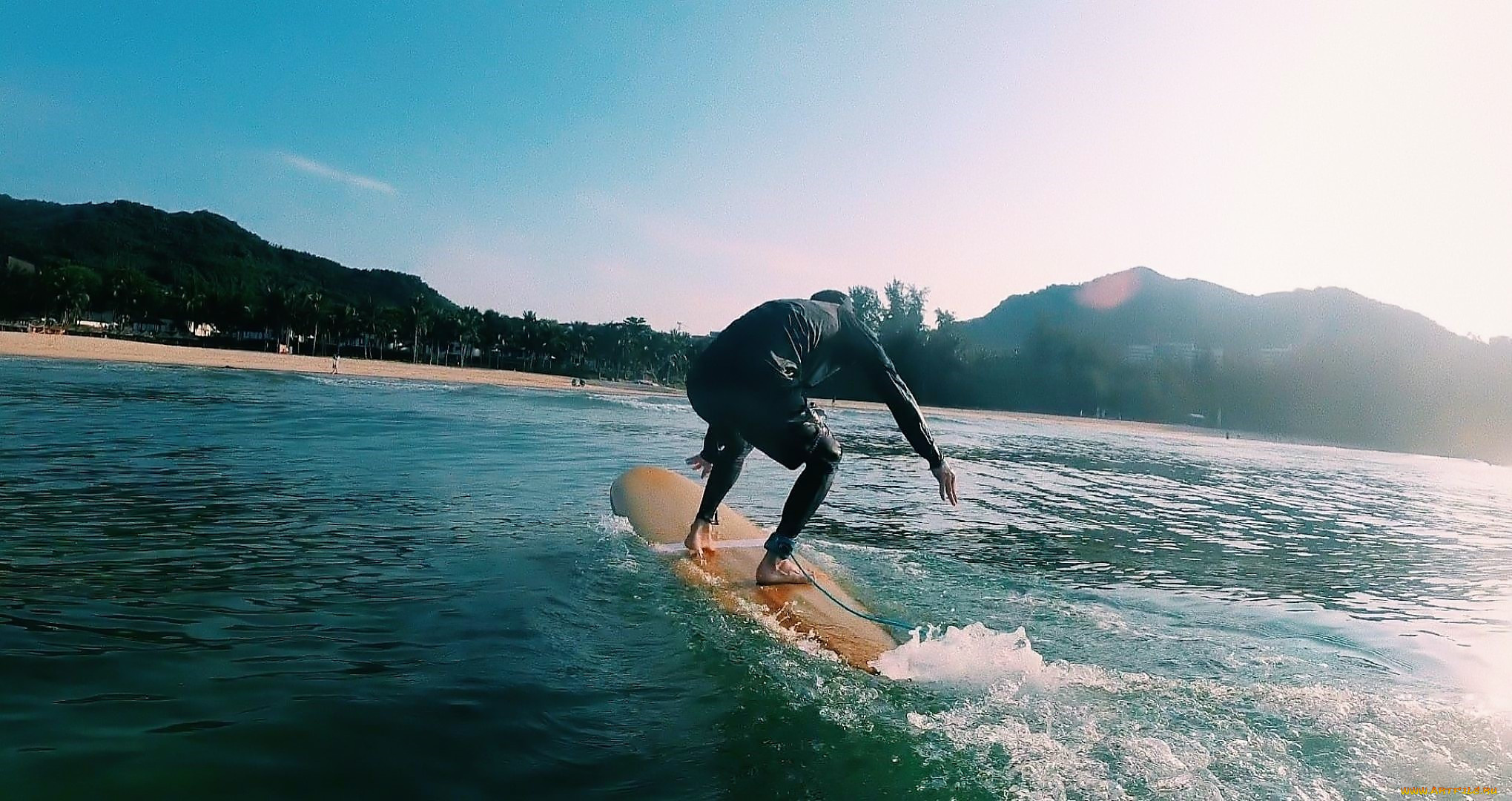 мужчины, xiao, zhan, актер, серфинг, море, серф, панама