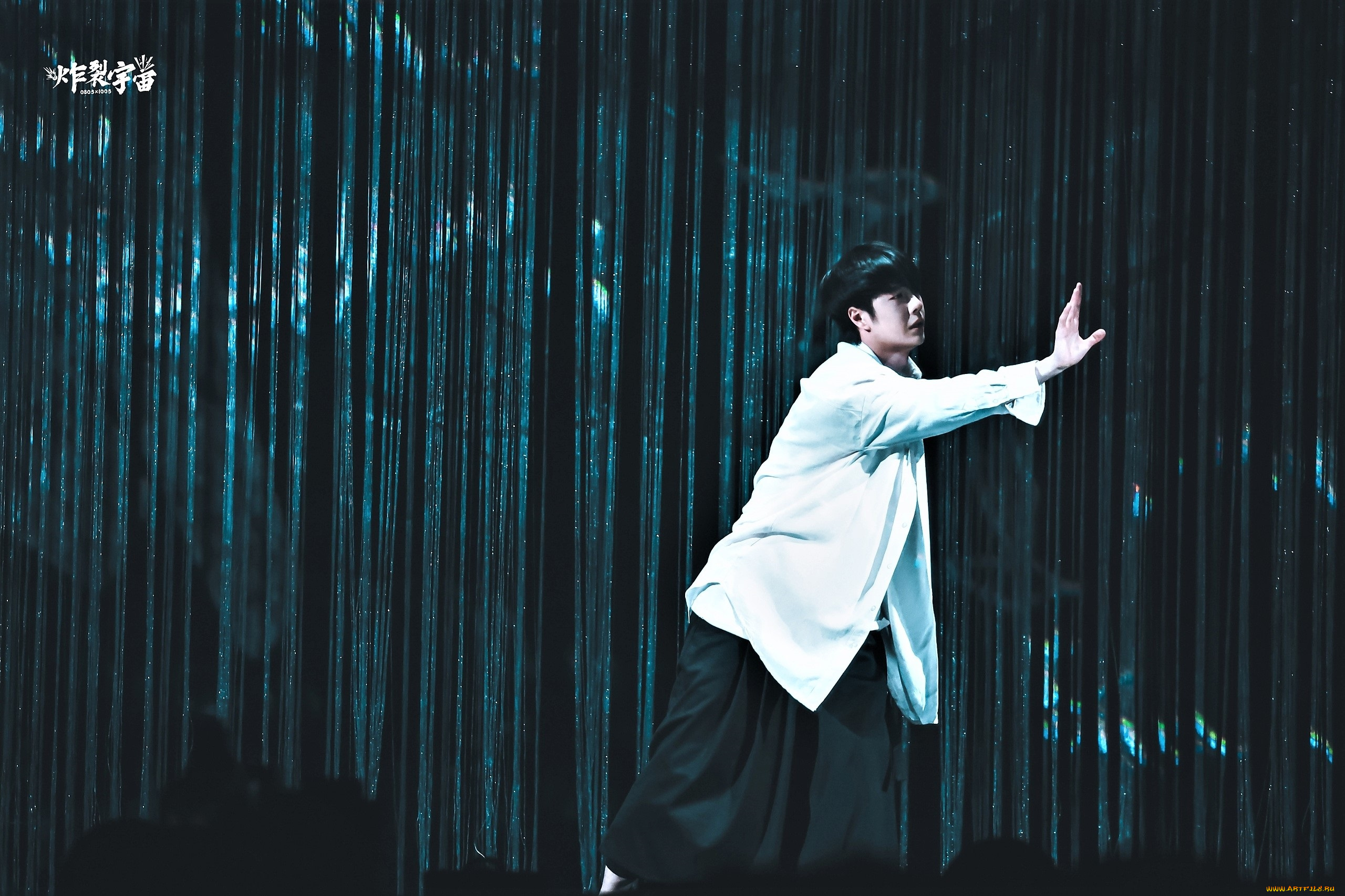 мужчины, wang, yi, bo, танец, рубашка, штаны, шторы