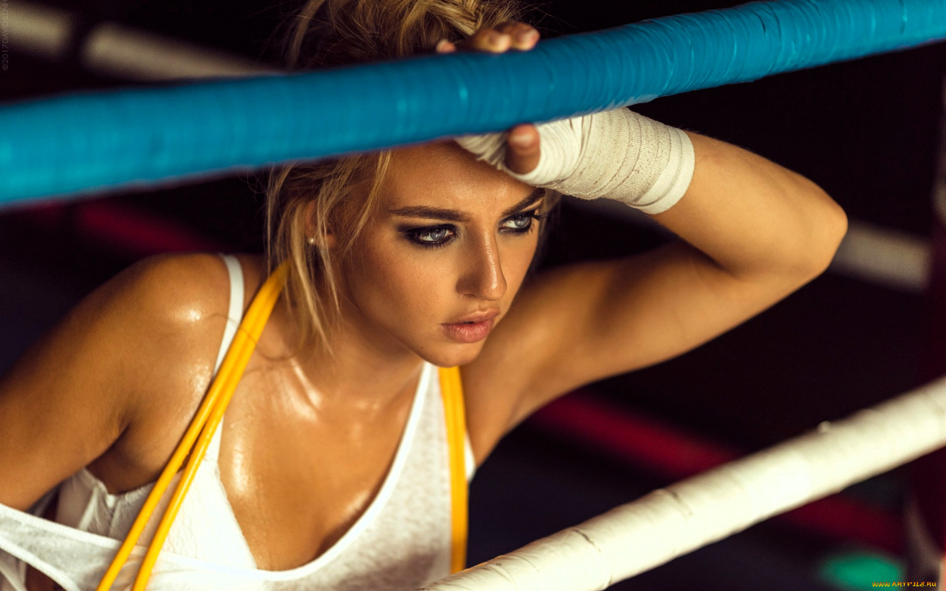 lea, benattia, девушки, блондинка, лицо, бинты, ринг