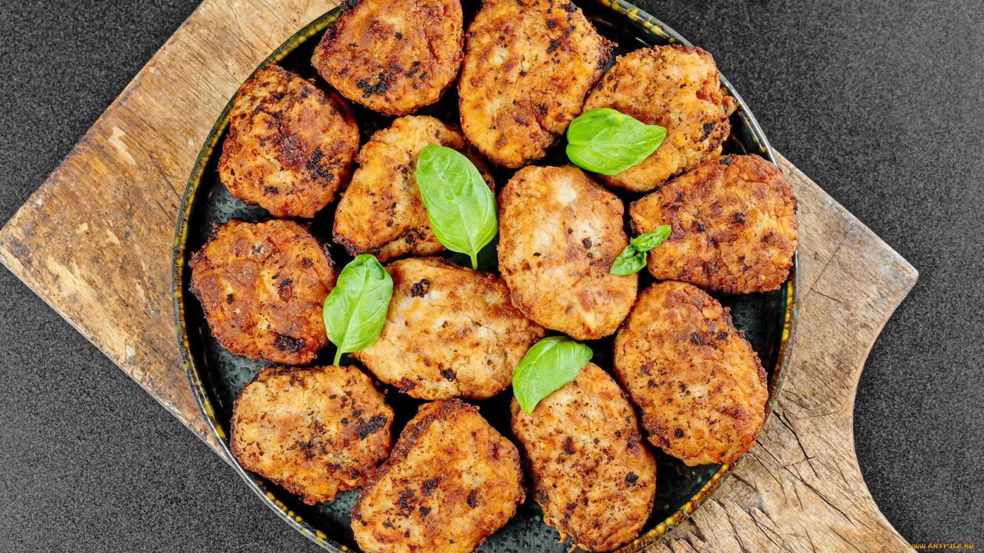 еда, мясные, блюда, базилик, котлеты, сковорода