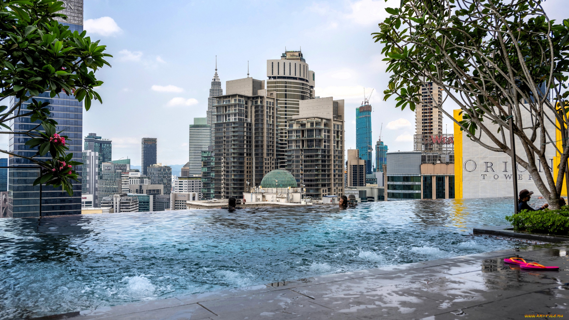 города, куала-лумпур, , малайзия, дома, здания, бассейн, вода, деревья