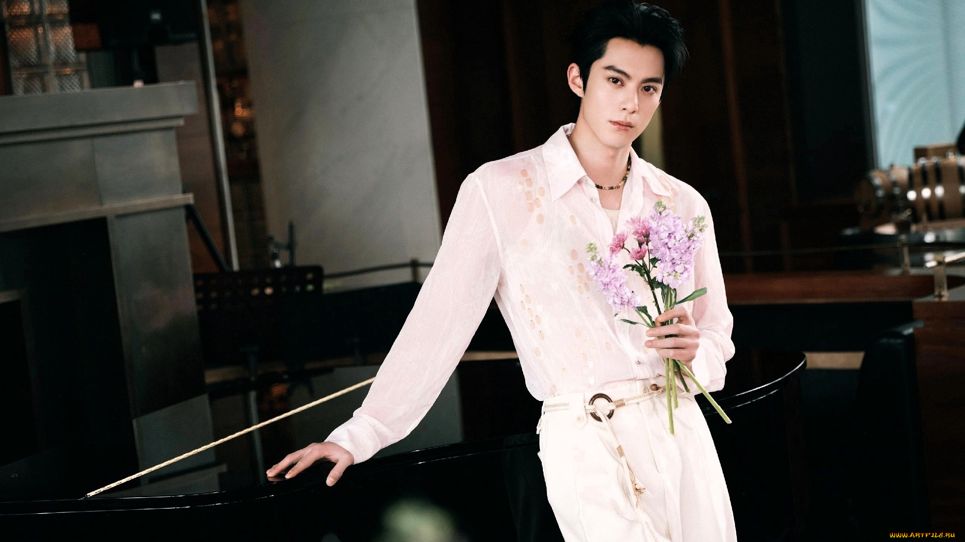 мужчины, wang, hedi, , dylan, wang, актер, рубашка, брюки, букет, цветы, пианино