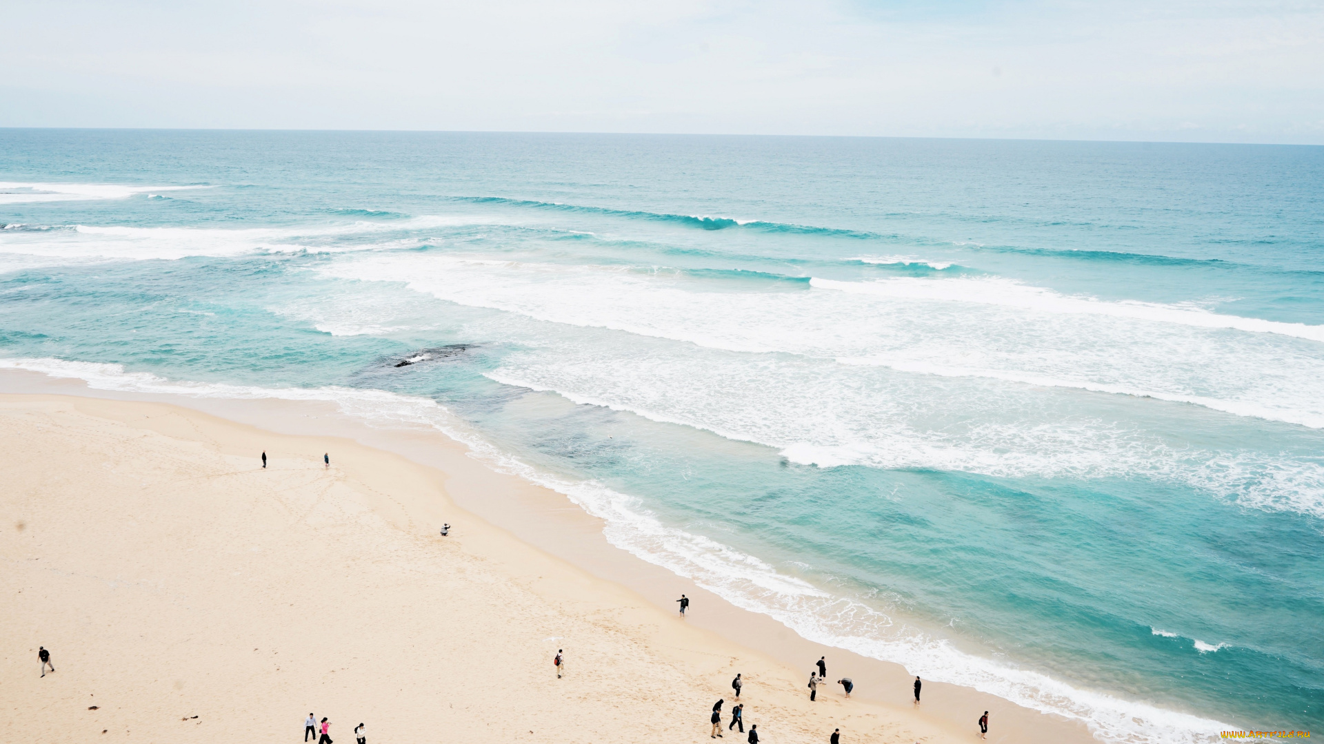 природа, побережье, море, берег, волны, пляж, люди