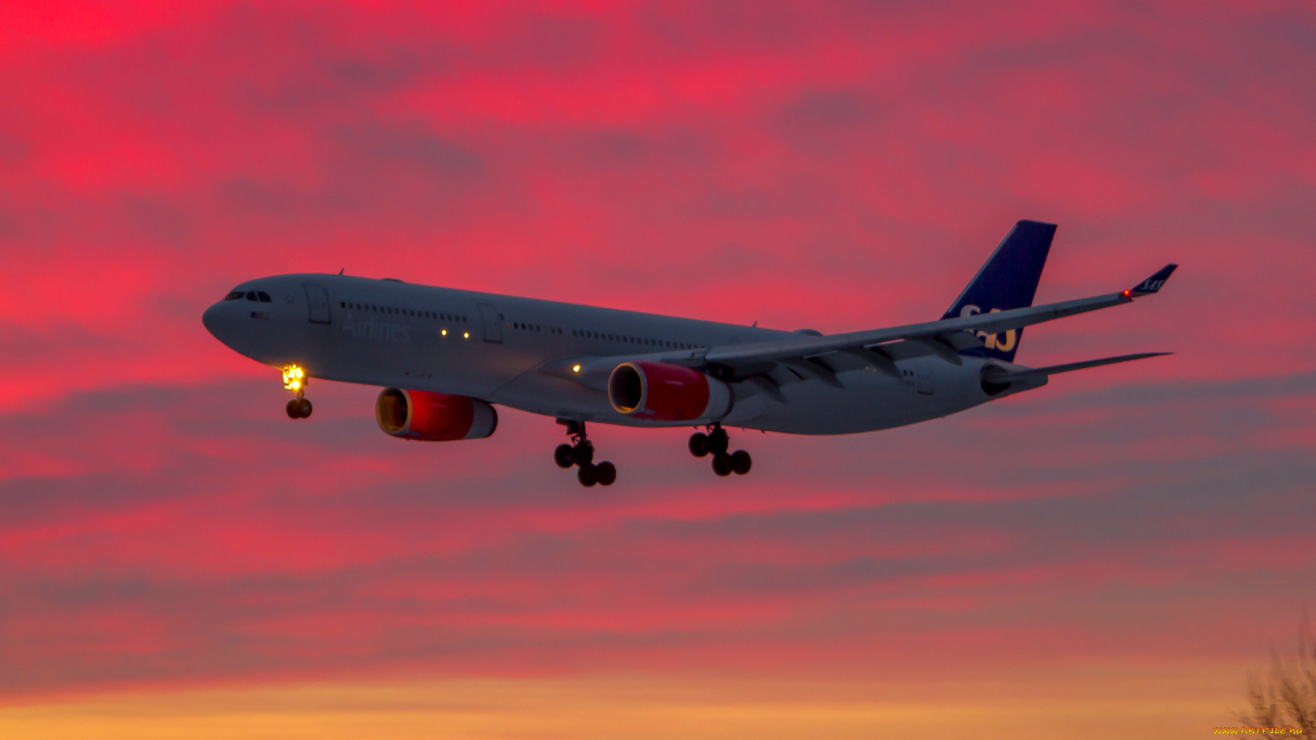 самолёт, авиация, пассажирские, самолёты, на, взлёте, закат, небо