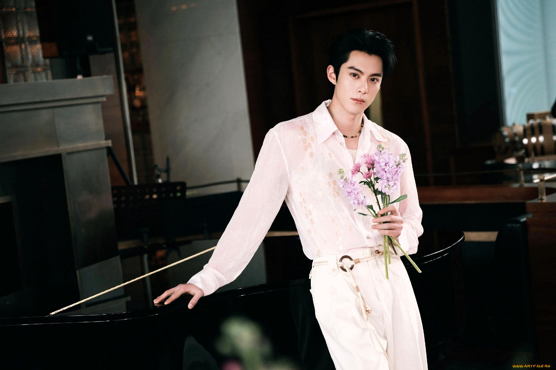 мужчины, wang, hedi, , dylan, wang, актер, рубашка, брюки, букет, цветы, пианино