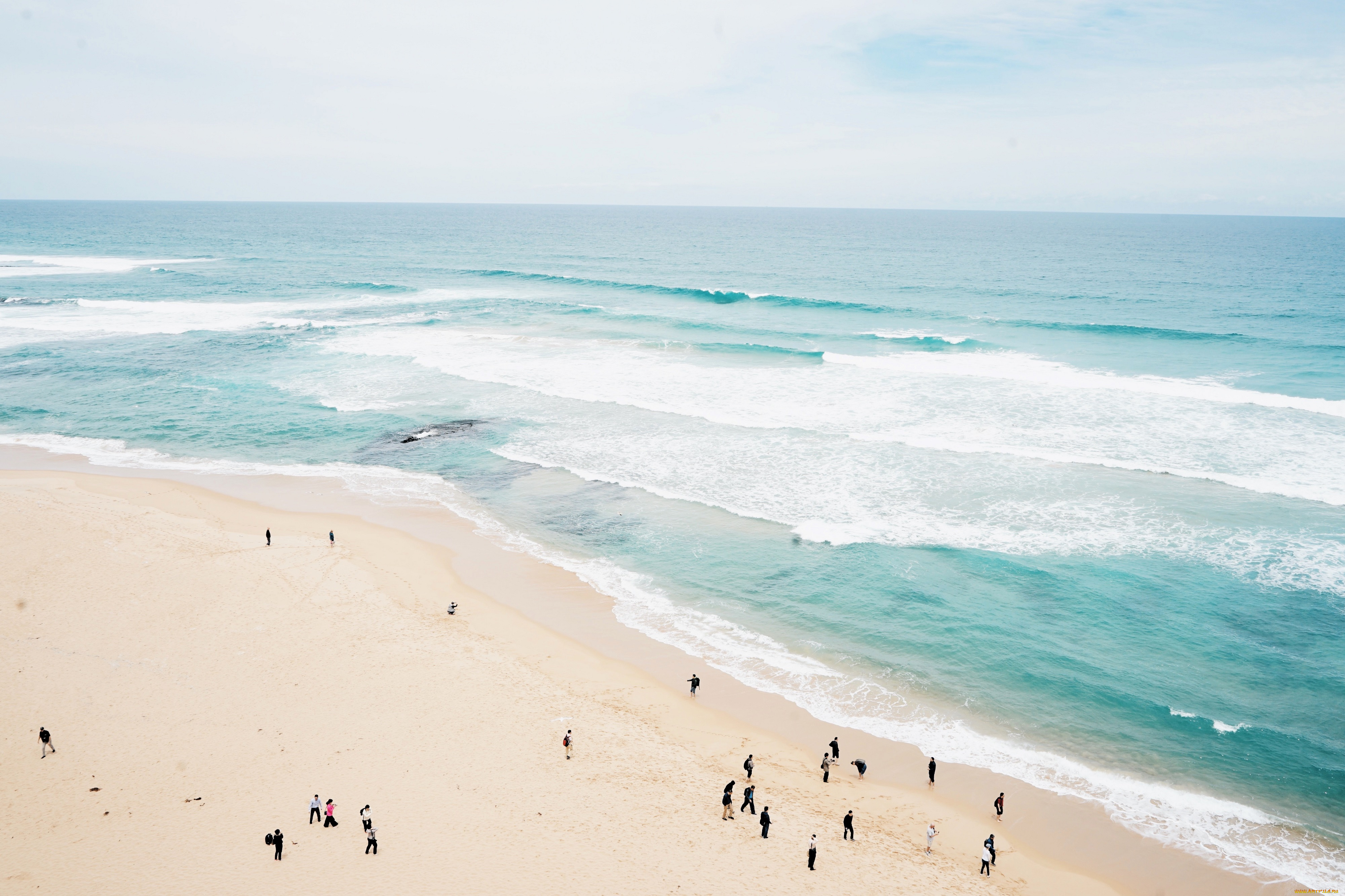 природа, побережье, море, берег, волны, пляж, люди