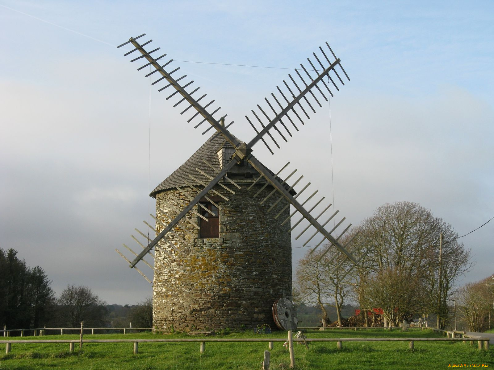 разное, мельницы, деревья, забор
