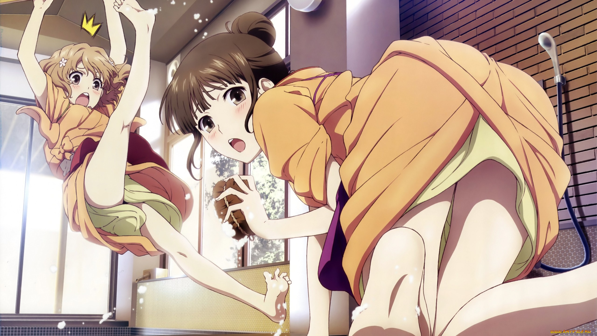 аниме, hana, saku, iroha, уборка, девушки