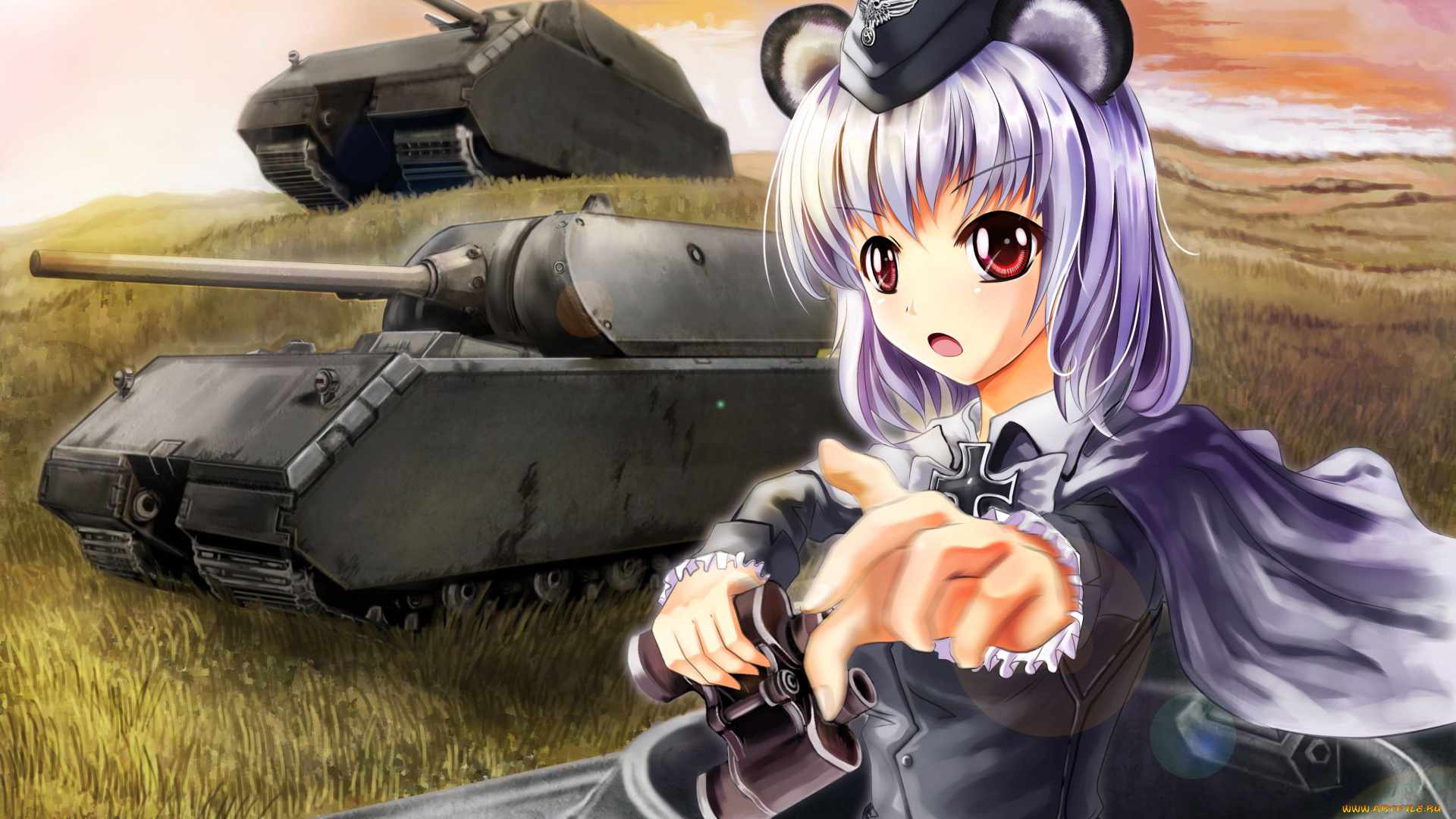 аниме, weapon, blood, technology, бинокль, танк