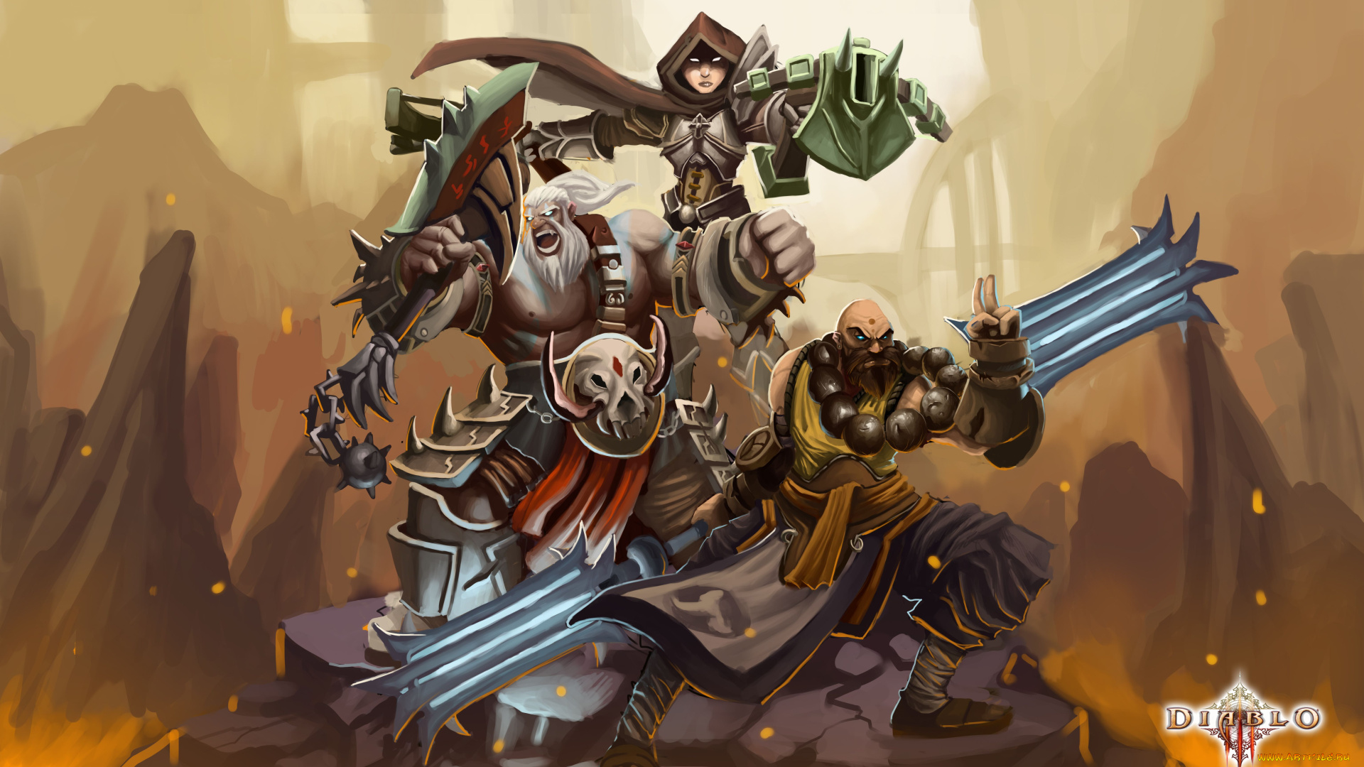 diablo, iii, видео, игры, witch, doctor, barbarian, demon, hunter