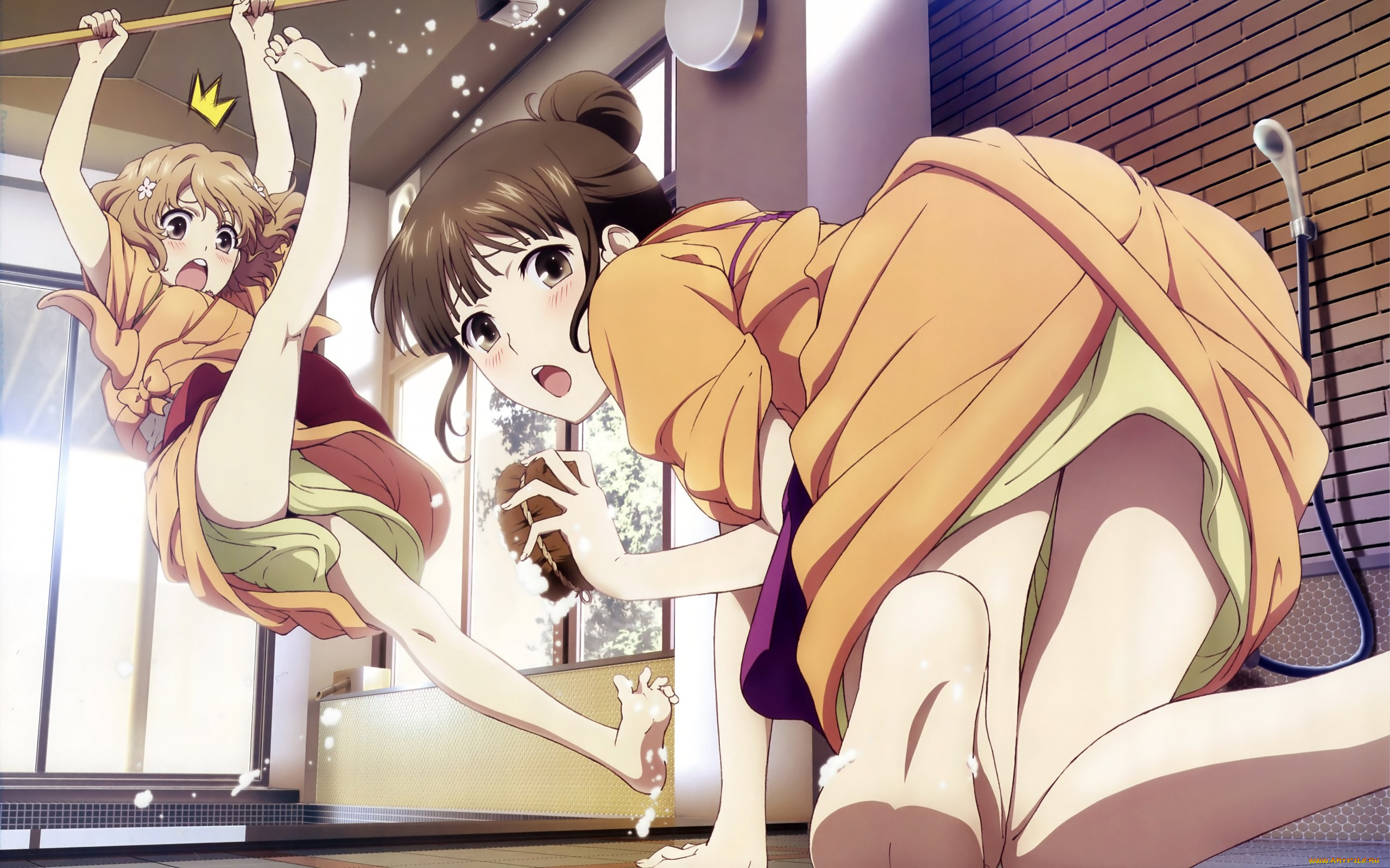 аниме, hana, saku, iroha, уборка, девушки