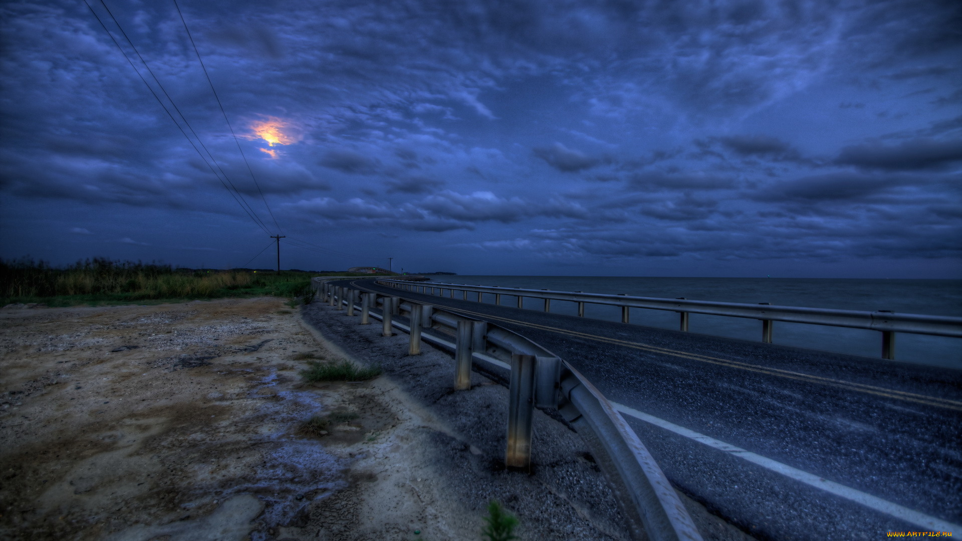 природа, дороги, тучи, шоссе, побережье