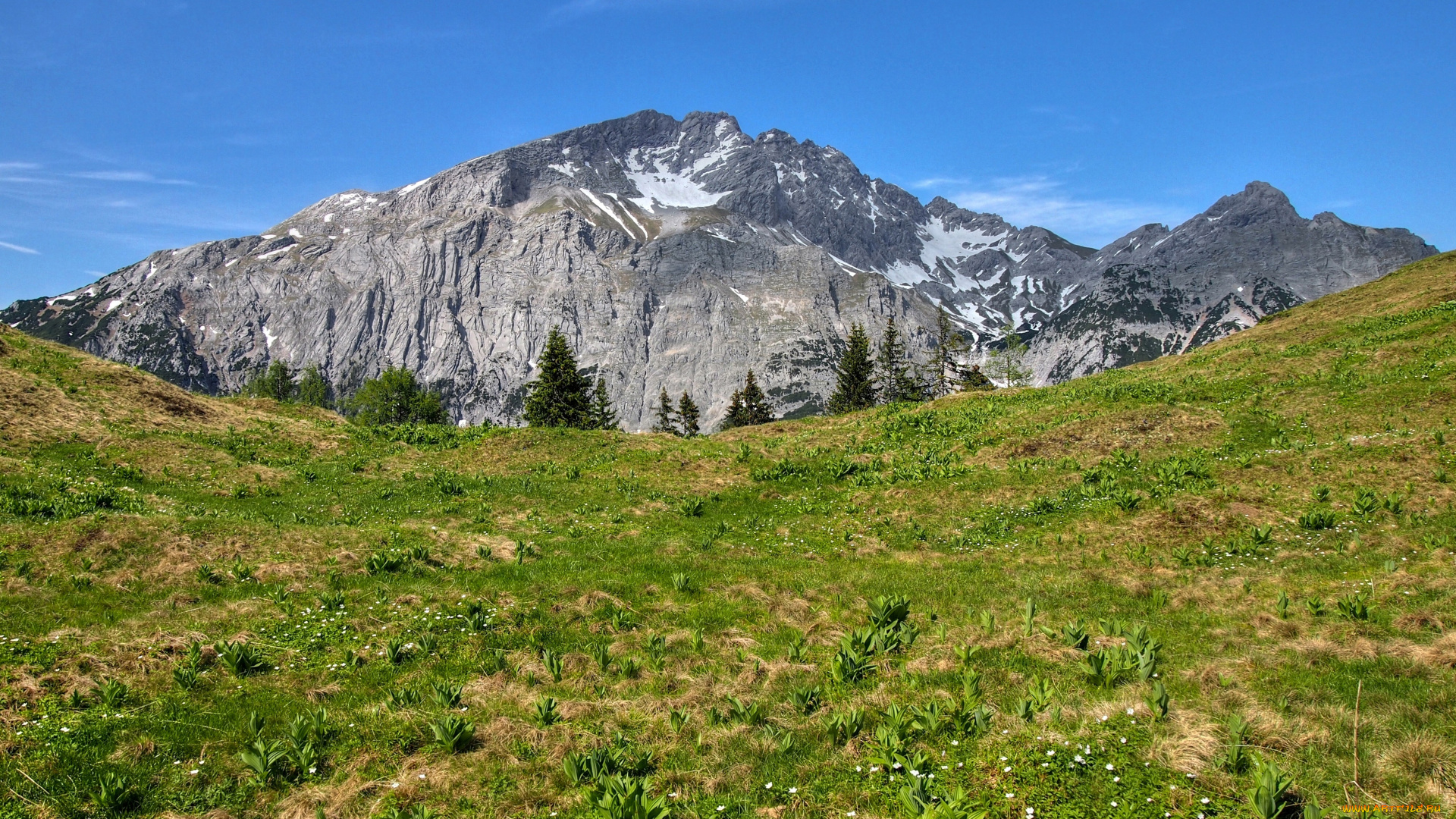 природа, горы, трава, небо, пейзаж