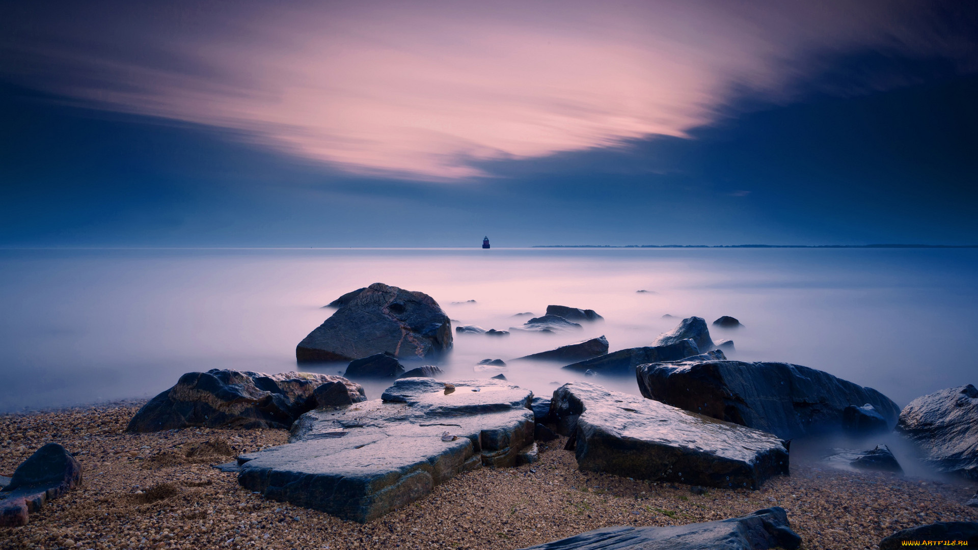 природа, побережье, туман, океан, пляж, камни