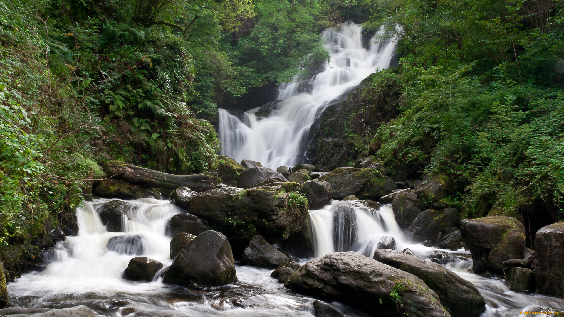природа, водопады, пейзаж, деревья, камни, водопад