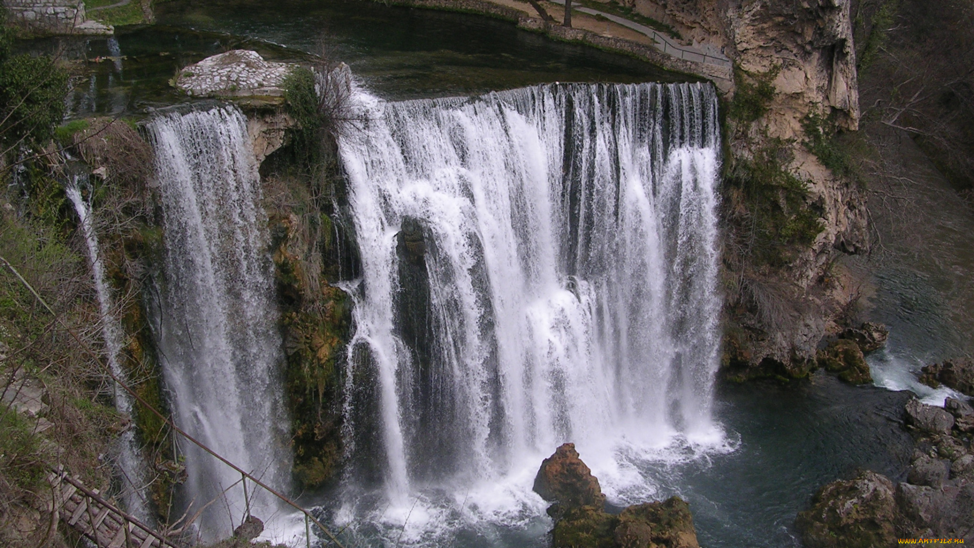 природа, водопады, водопад, река, спуск, дорожка, пейзаж
