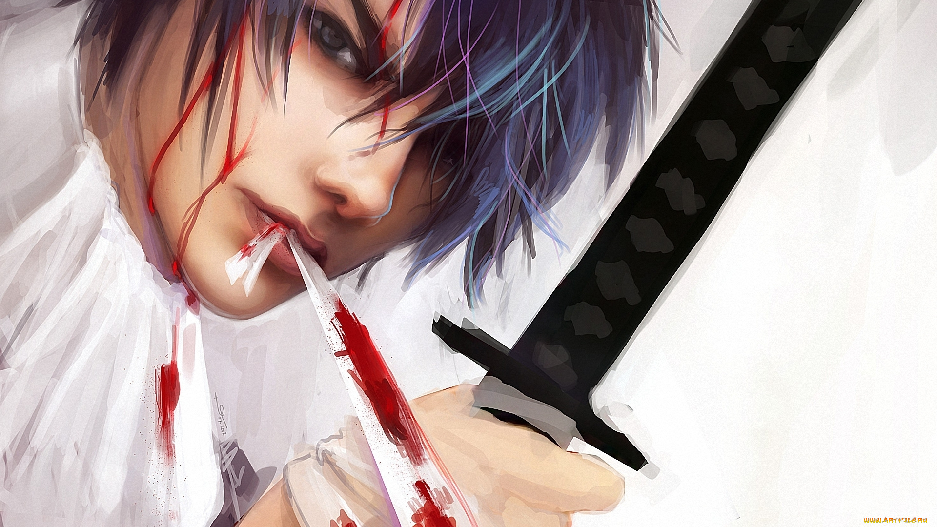 аниме, -weapon, , blood, &, technology, hijikata, toshiro, кровь, катана, парень, арт