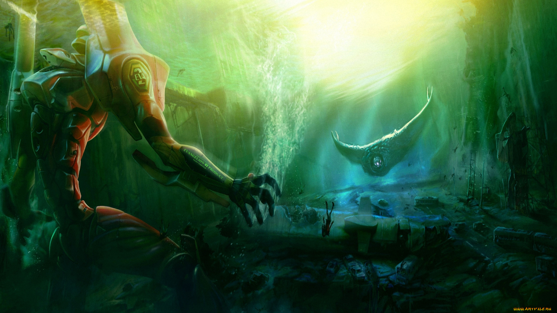 аниме, evangelion, eva02, меха, ангел