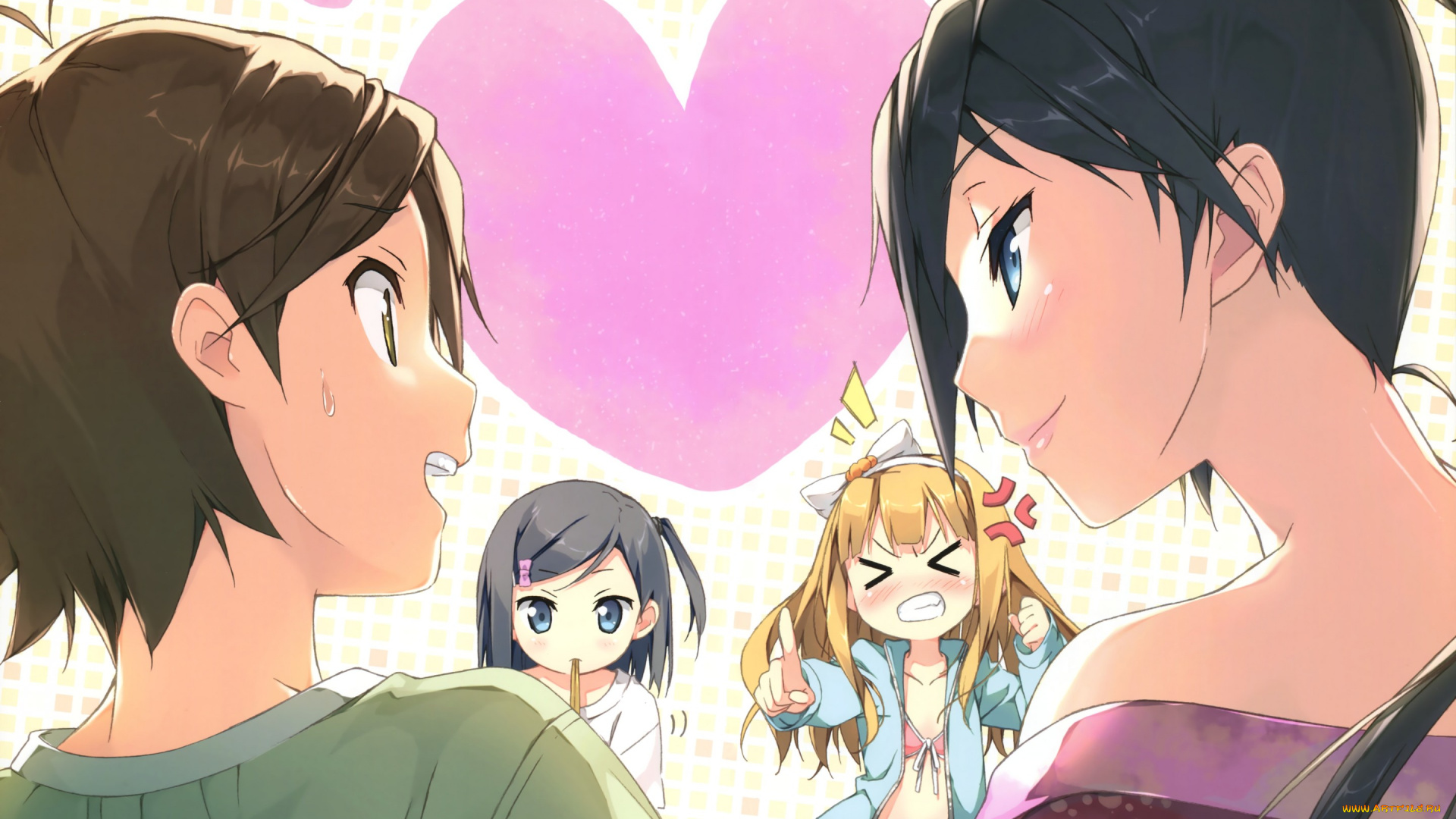 аниме, henneko, улыбка, смущение, недовольство, злость, румянец, hentai, ouji, to, warawanai, neko, сердце, art, kantoku, tsutsukakushi, tsukushi, azuki, azusa, tsukiko, yokodera, youto, взгляд, девушки, парень, anime