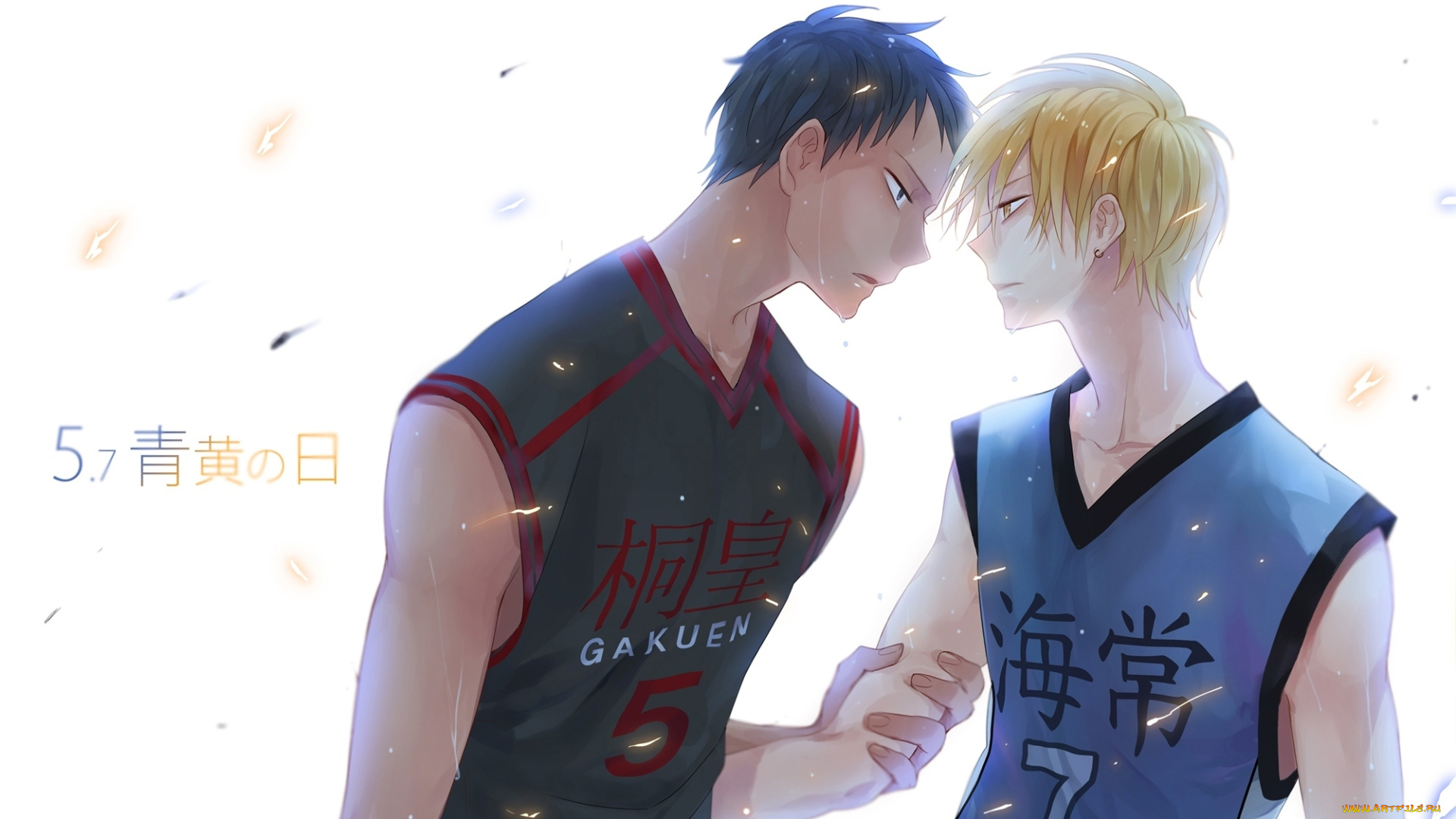 аниме, kuroko, no, baske, баскетбол, куроко, aomine, daiki, дайки, аоминэ, kise, ryouta, кисэ, рёта, блондин, сережка, пот, парни