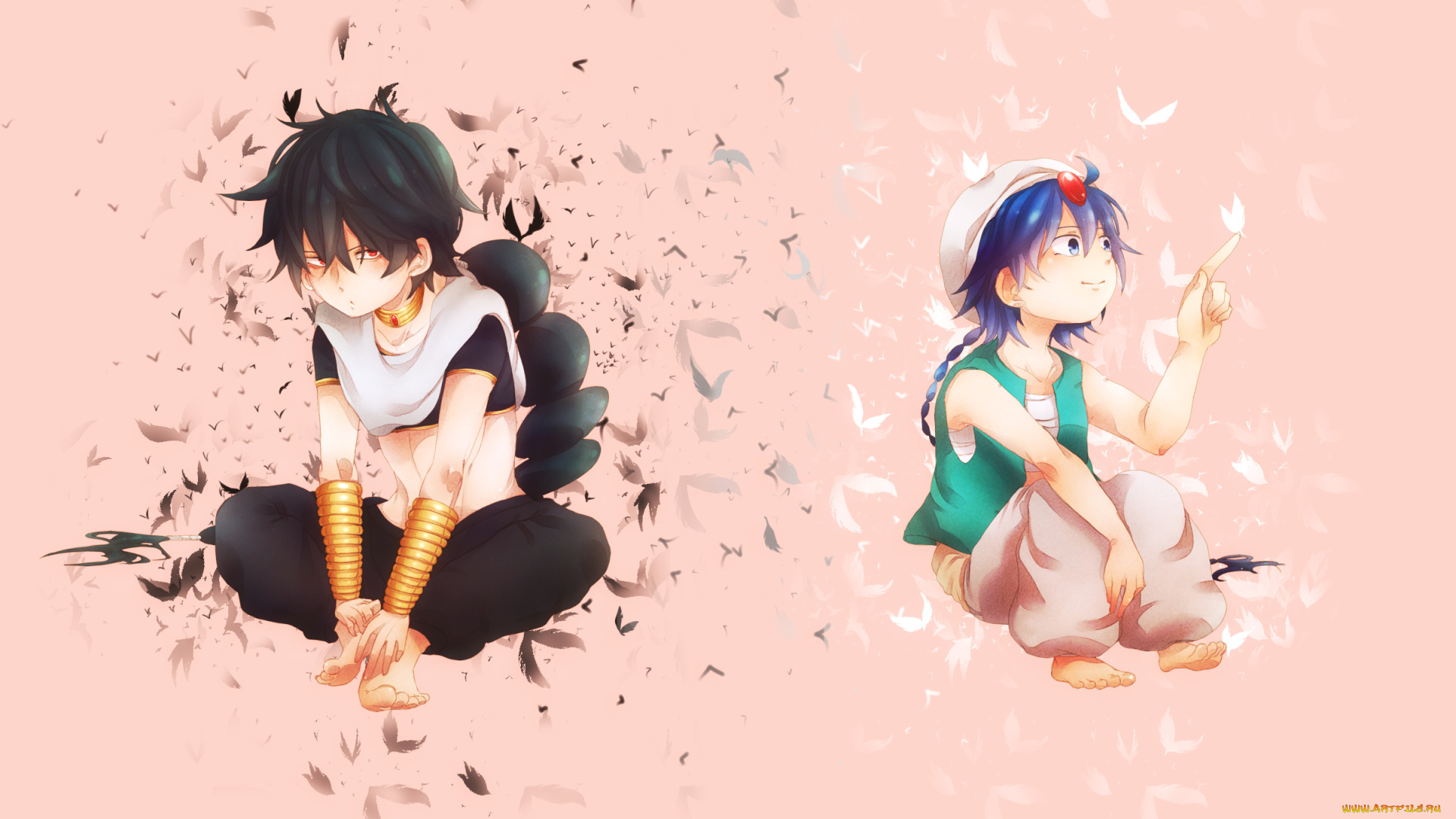 аниме, magi, the, labyrinth, of, magic, aladdin, magi, the, labyrinth, of, magic, арт, птички, парни, judal