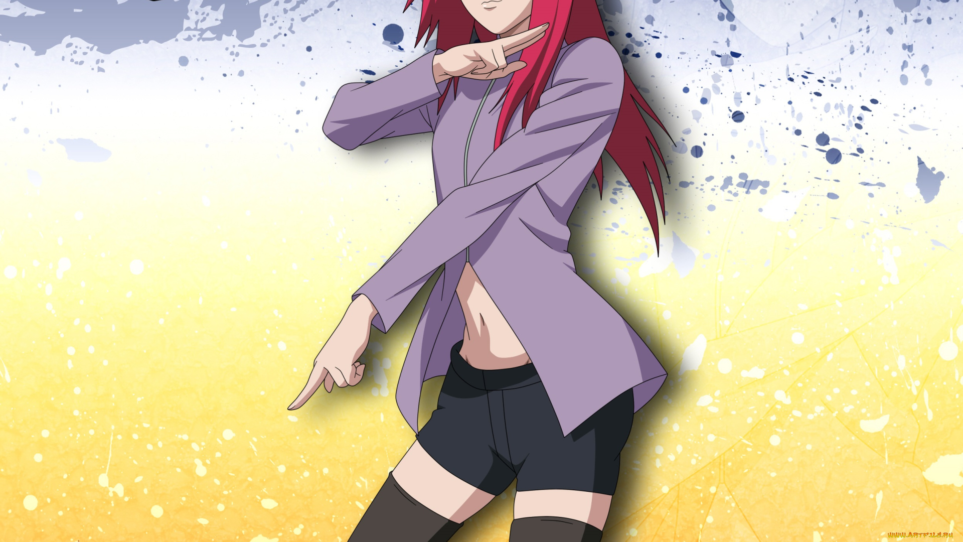 аниме, naruto, карин, девушка, персонаж, рубашка, шорты, взгляд, красные, волосы, поза, очки, наруто, шиппуден