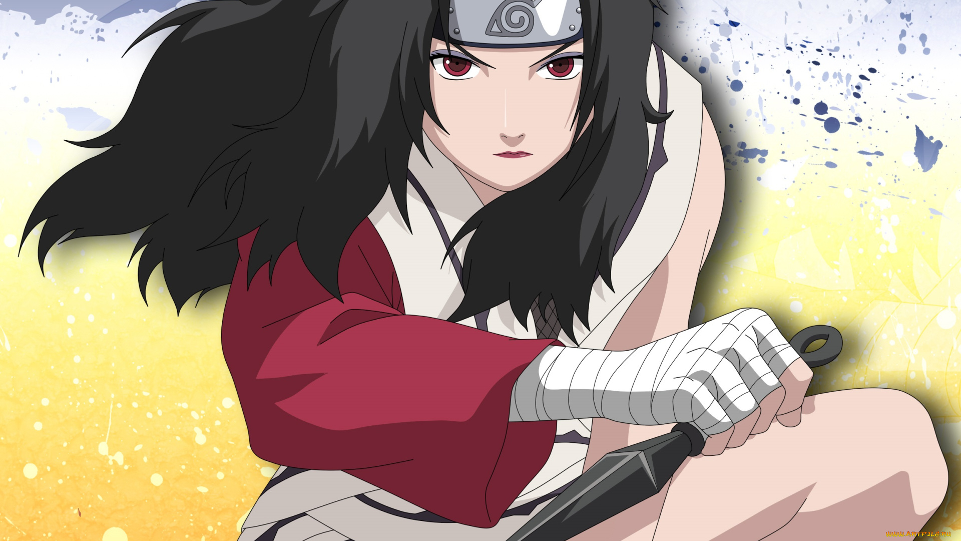 аниме, naruto, куренай, юхи, девушка, персонаж, арт, взгляд, поза, шатенка, кунай