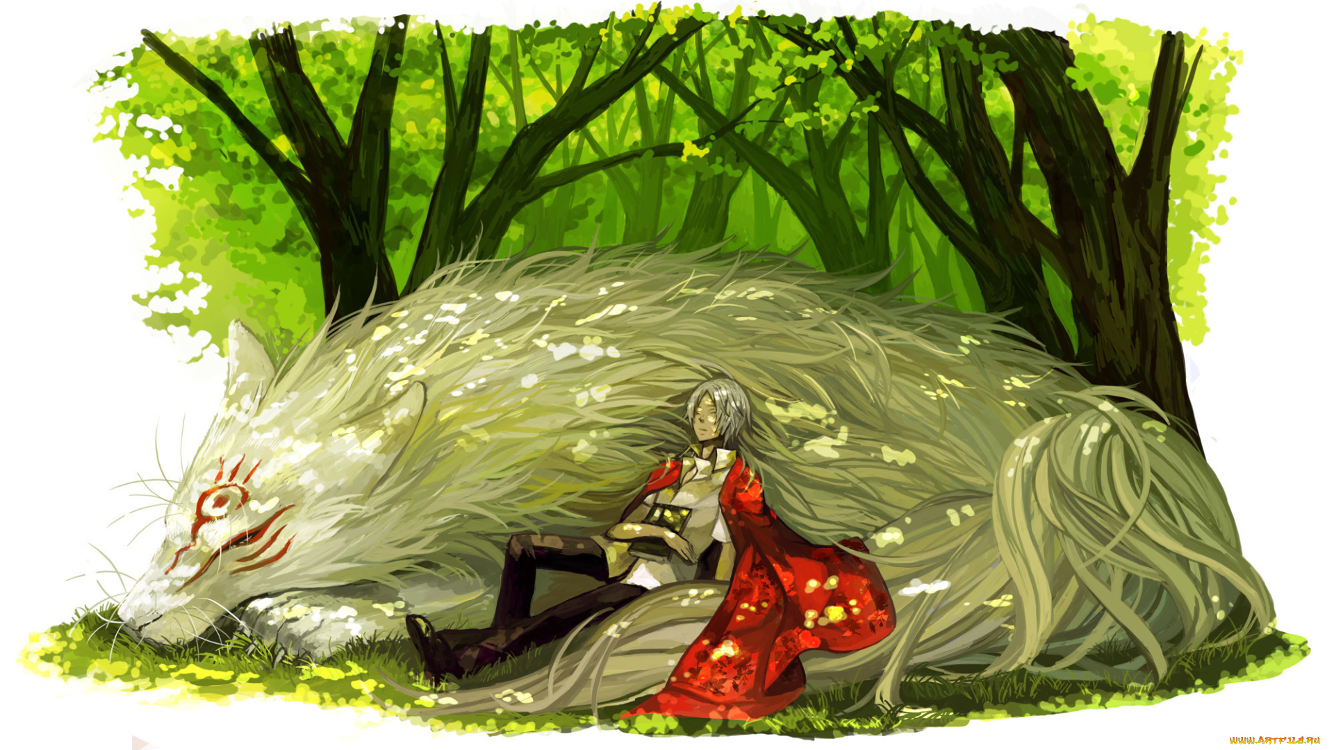 аниме, natsume, yuujinchou, природа, арт, jagabata, osamu, natsume, takashi, madara, yuujinchou, тетрадь, дружбы, нацумэ, няко-сенсей, парень, деревья