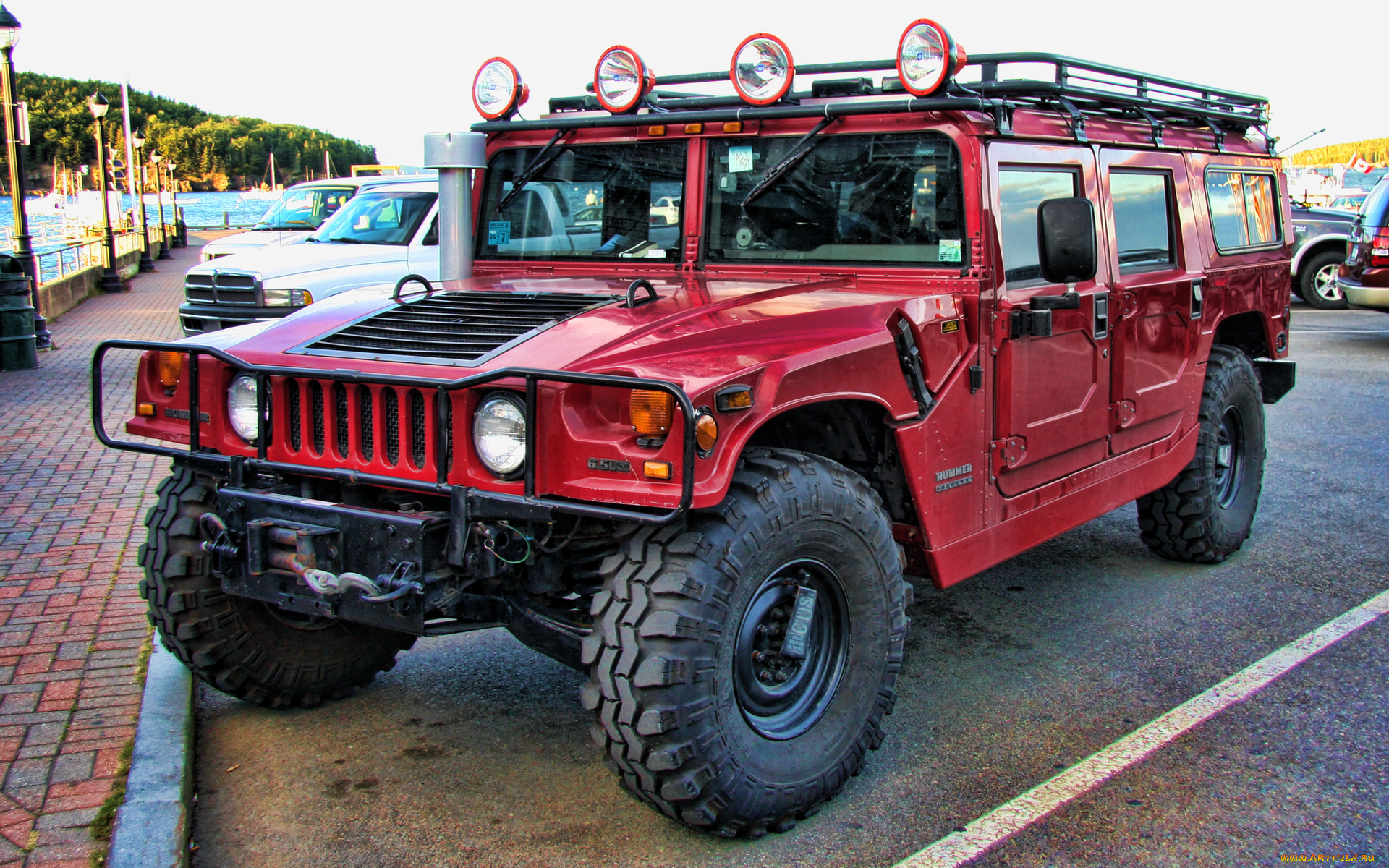 hummer, автомобили, выставки, и, уличные, фото, красный, джип