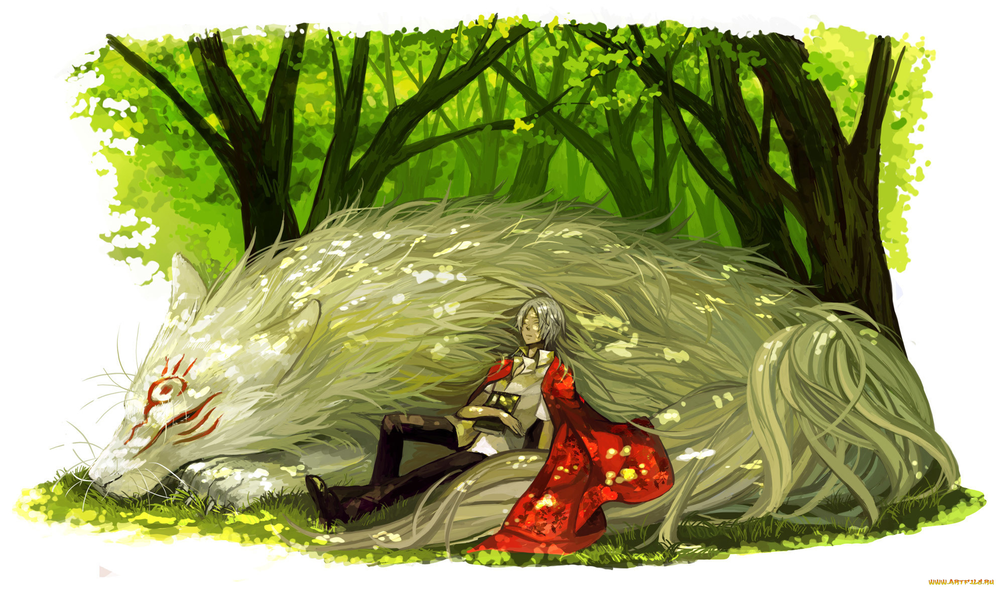 аниме, natsume, yuujinchou, природа, арт, jagabata, osamu, natsume, takashi, madara, yuujinchou, тетрадь, дружбы, нацумэ, няко-сенсей, парень, деревья