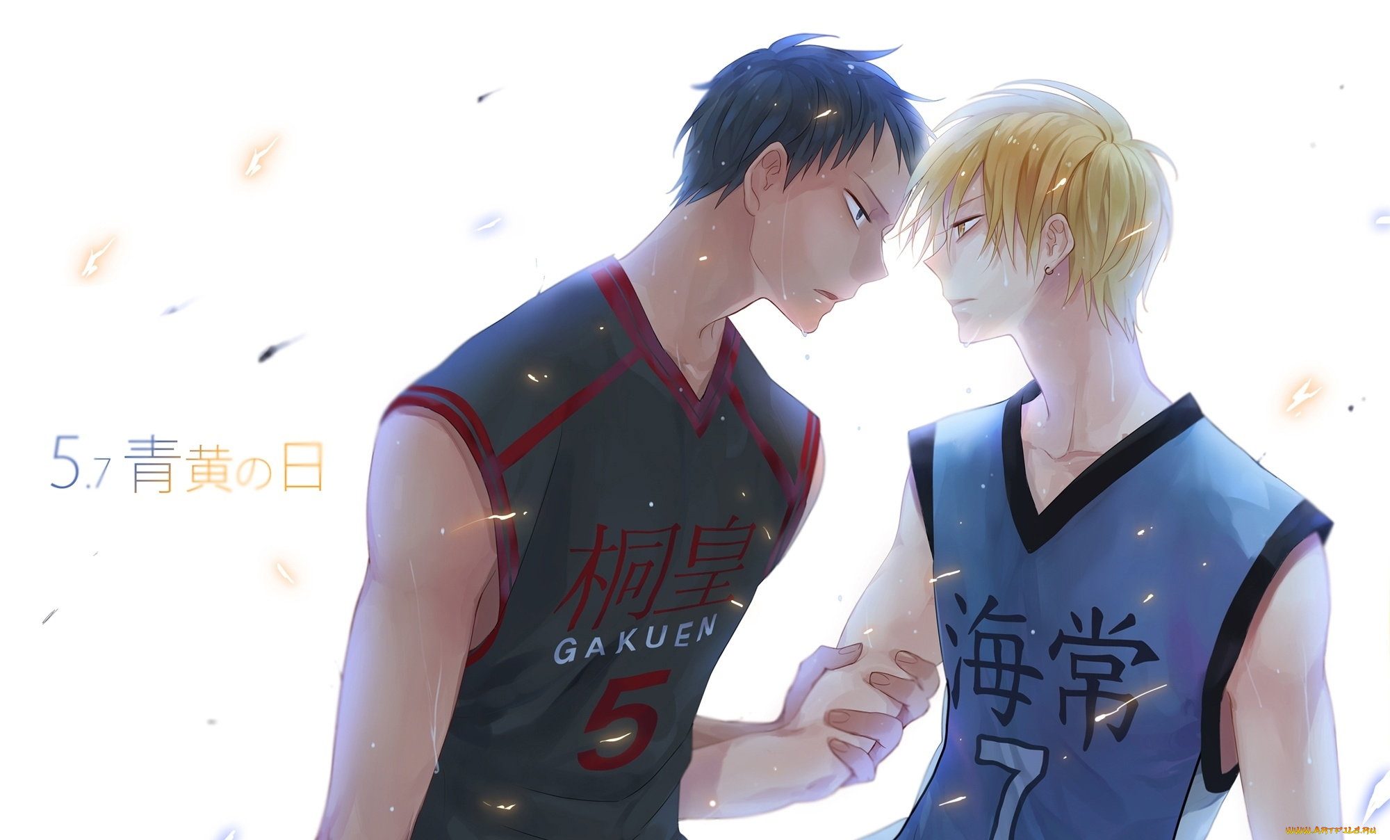 аниме, kuroko, no, baske, баскетбол, куроко, aomine, daiki, дайки, аоминэ, kise, ryouta, кисэ, рёта, блондин, сережка, пот, парни