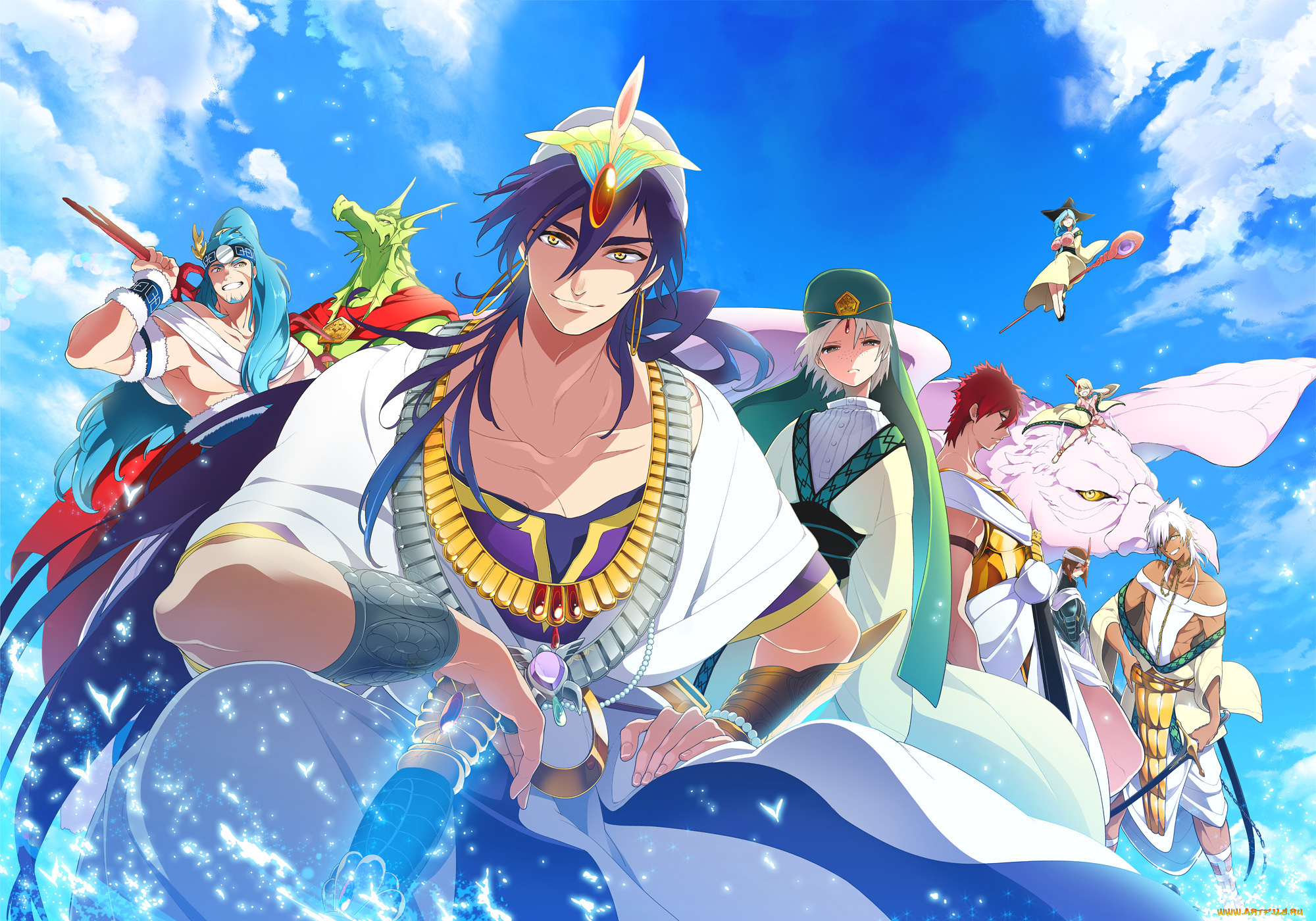 аниме, magi, the, labyrinth, of, magic, ja'far, sinbad, hinahoho, yamuraiha, spartos, sharrkan, masrur, drakon, pisti, dalc, rose