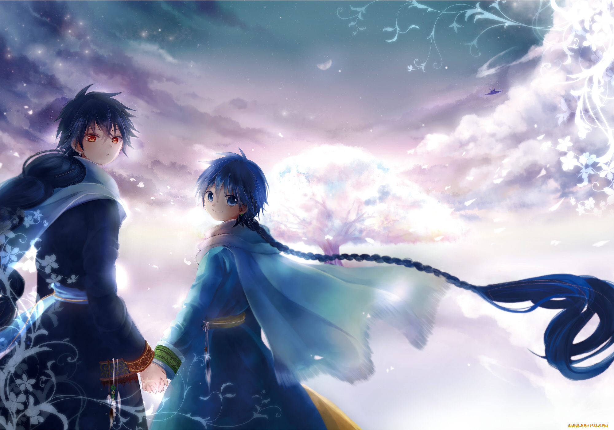 аниме, magi, the, labyrinth, of, magic, зима, держась, за, руки, magi, the, labyrinth, of, magic, art, aladdin, judal, monarin, парни, взгляд