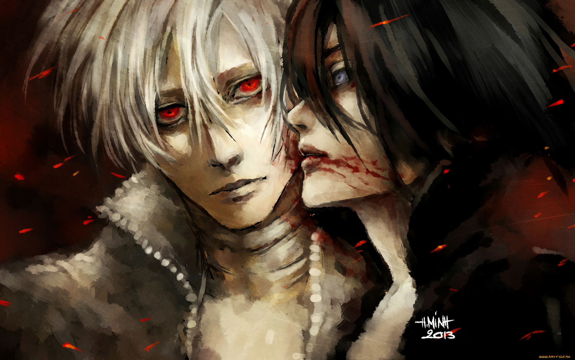 аниме, dogs, , bullets, &, carnage, поцелуй, взгляд, апатия, меланхолия, haine, rammsteiner, парень, nanfe, девушка, fuyumine, naoto, art, огонь, кровь