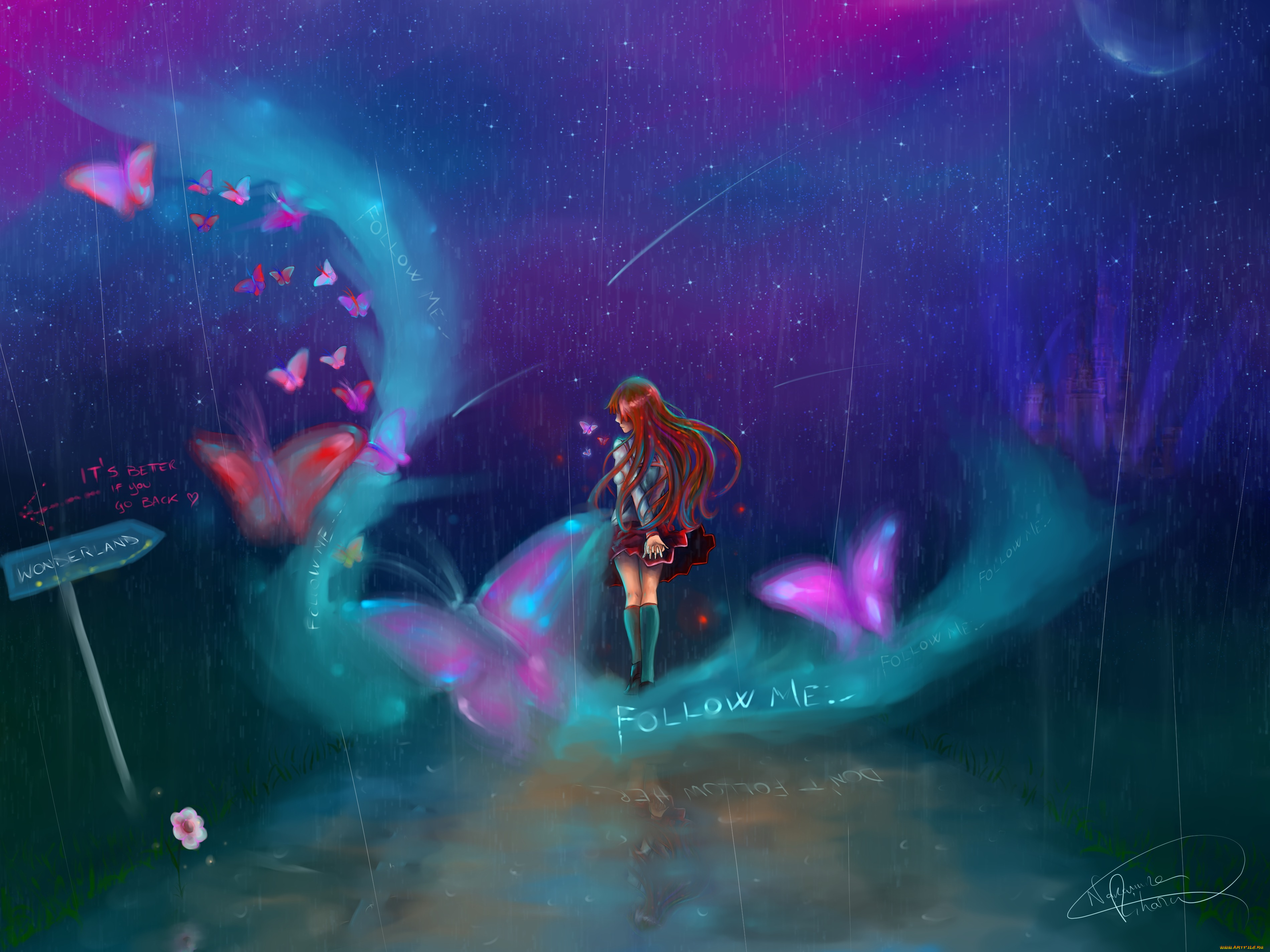 фэнтези, девушки, иной, мир, девочка, бабочки, указатель