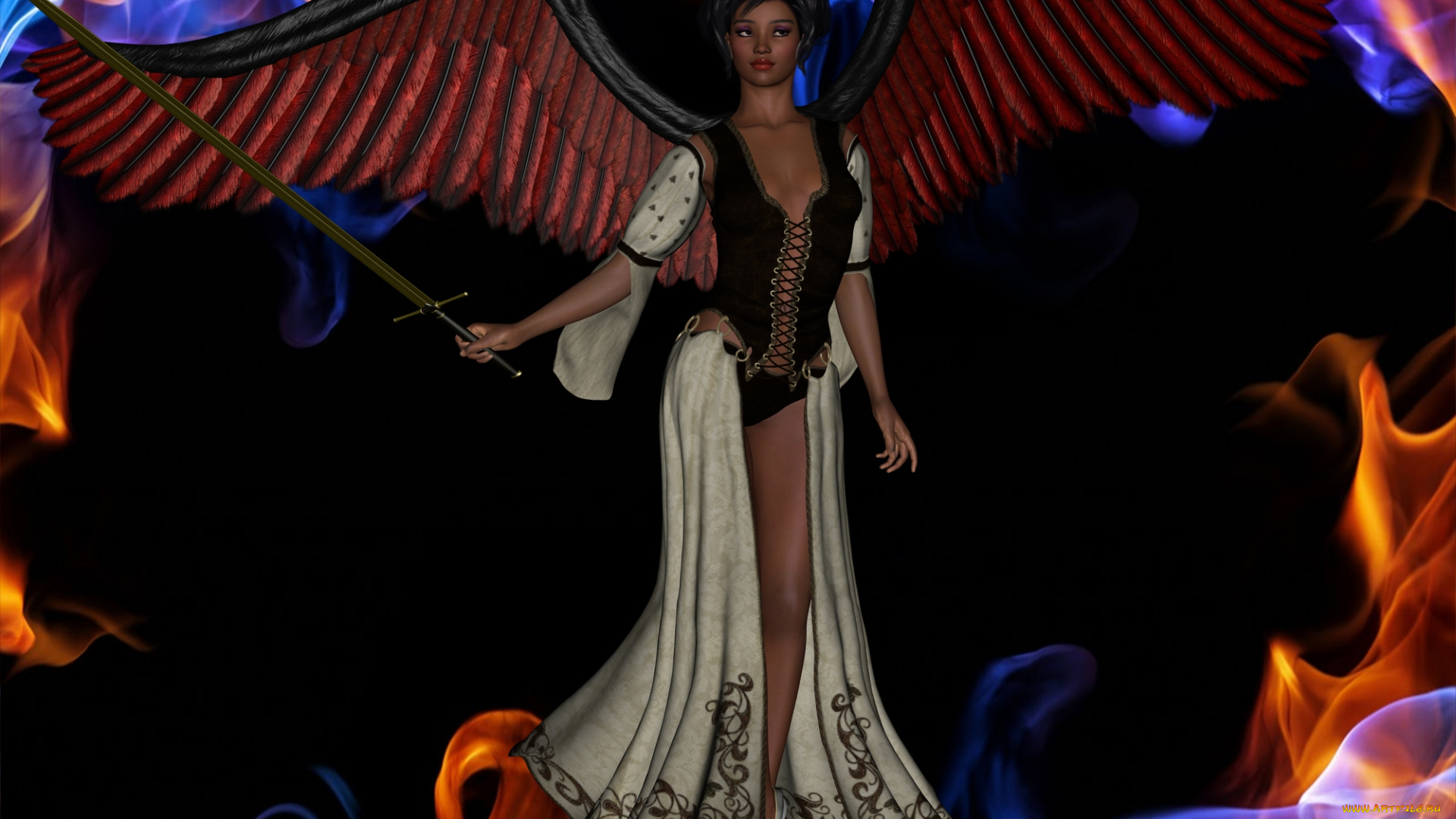 3д, графика, существа, , creatures, девушка, демон, оружие, фон, взгляд