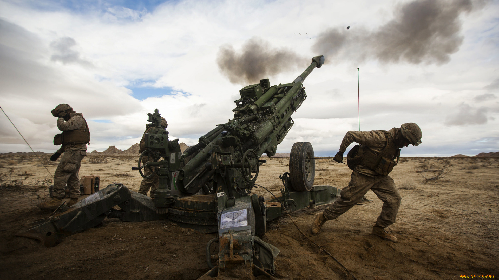 оружие, пушки, ракетницы, солдаты, артиллерия, 155-мм, гаубица, поле, залп, howitzer, a2, m777