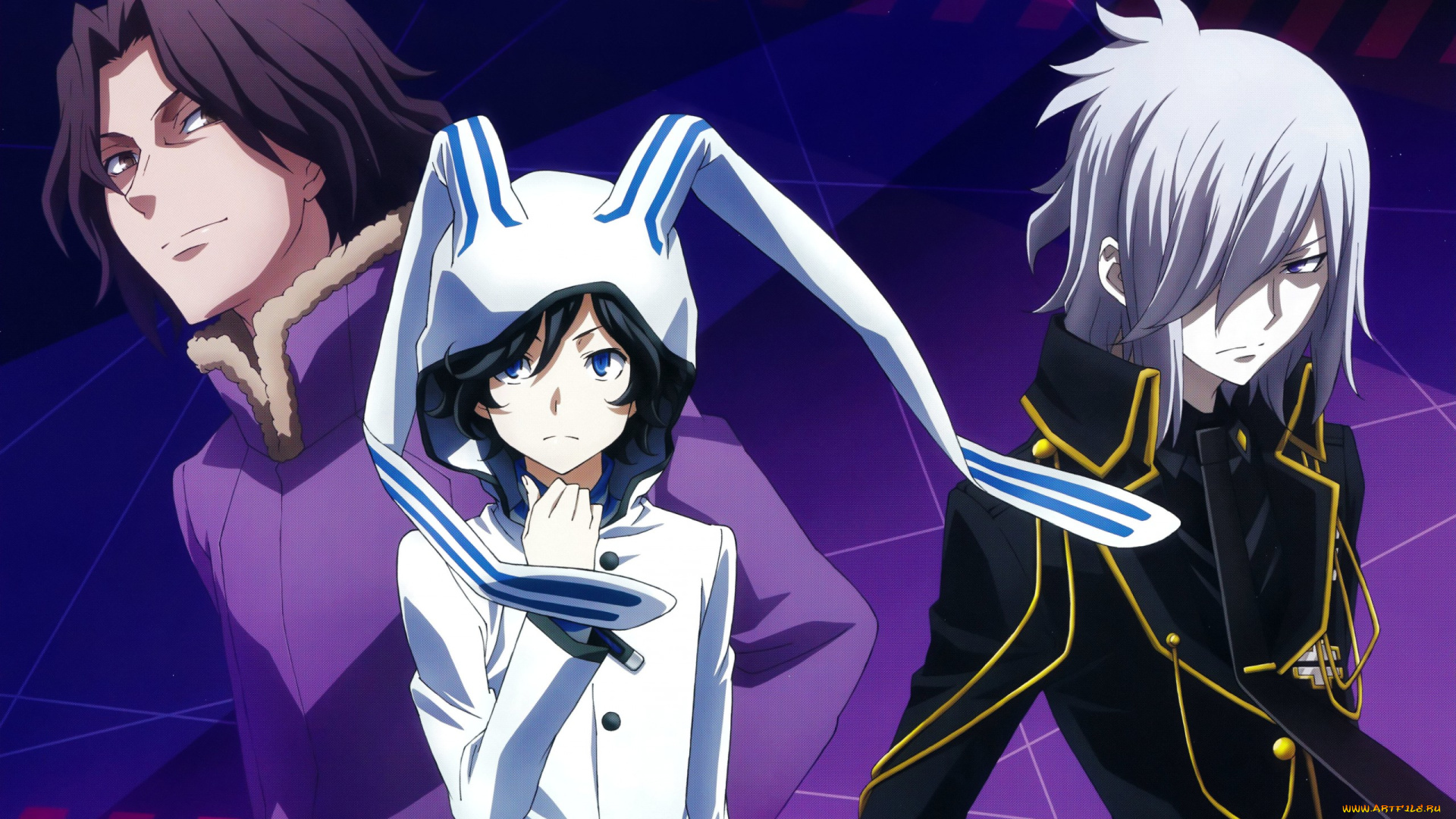 аниме, devil, survivor, art, suzuhito, yasuda, devil, survivor, yamato, houtsuin, hibiki, kuze, ronaldo, kuriki, парни, военная, форма, галстук, капюшон, ушки