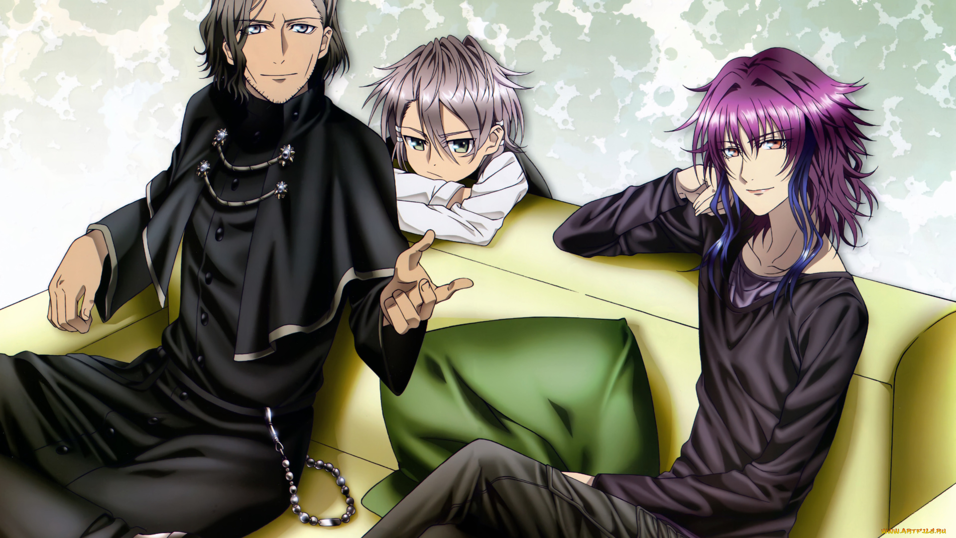 аниме, k, project, goujou, sakuna, tenkei, iwafune, yukari, mishakuji, трое, диван, подушка, священник, мальчик