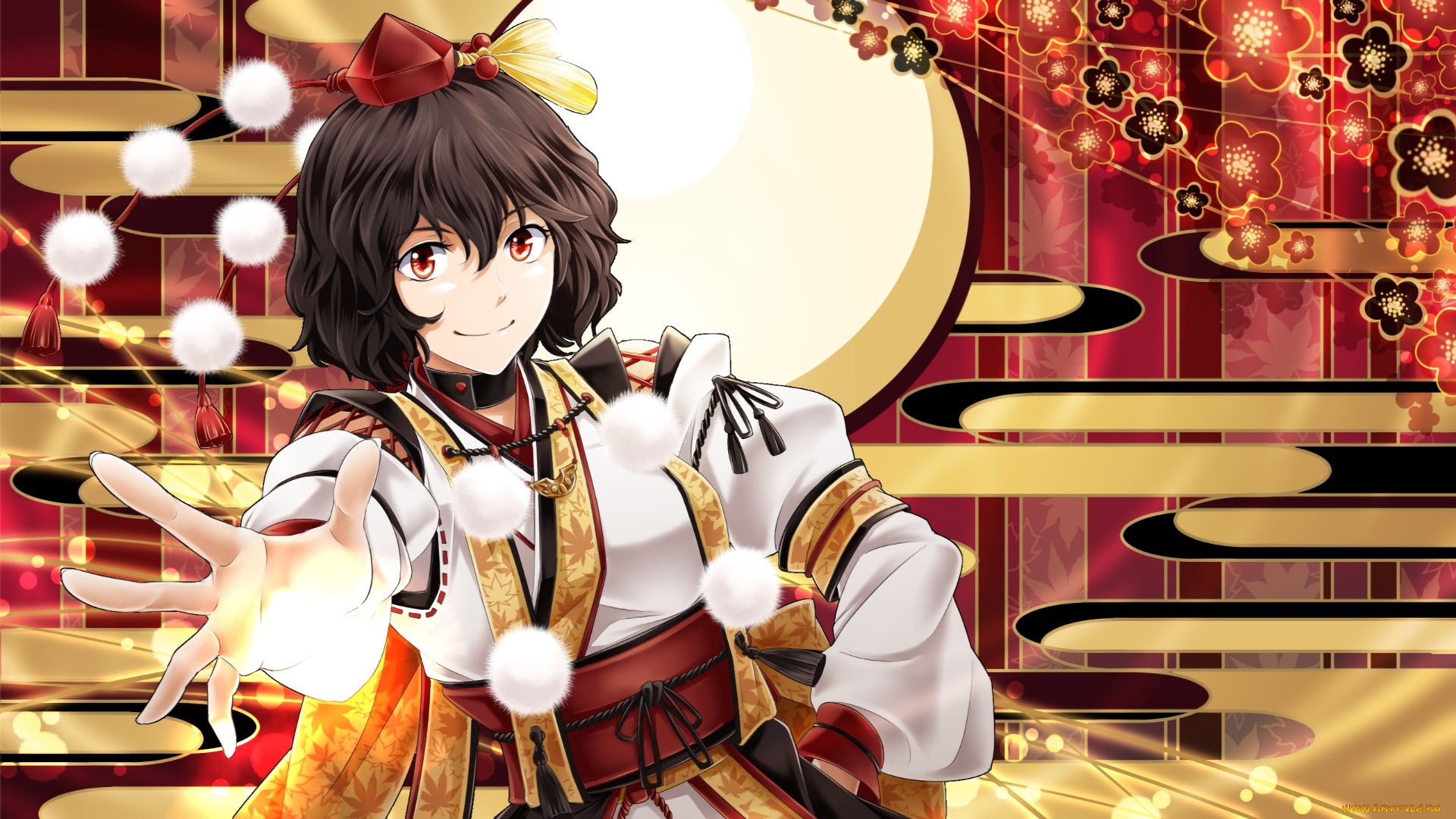 аниме, touhou, девушка, взгляд, фон