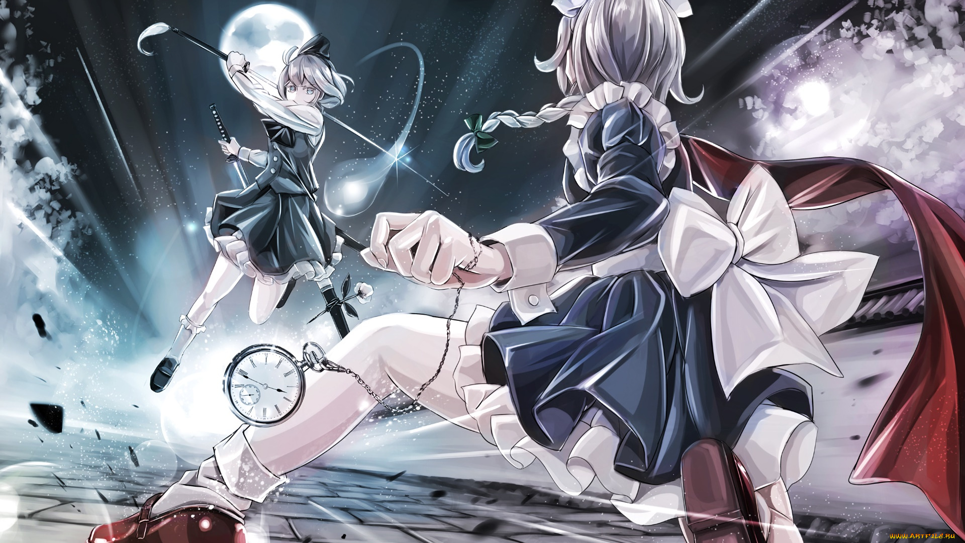 аниме, touhou, девушки, взгляд, фон