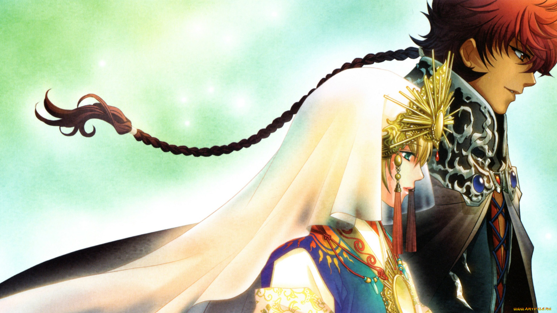 аниме, unknown, , другое, плащ, головной, убор, коса, двое, покрывало