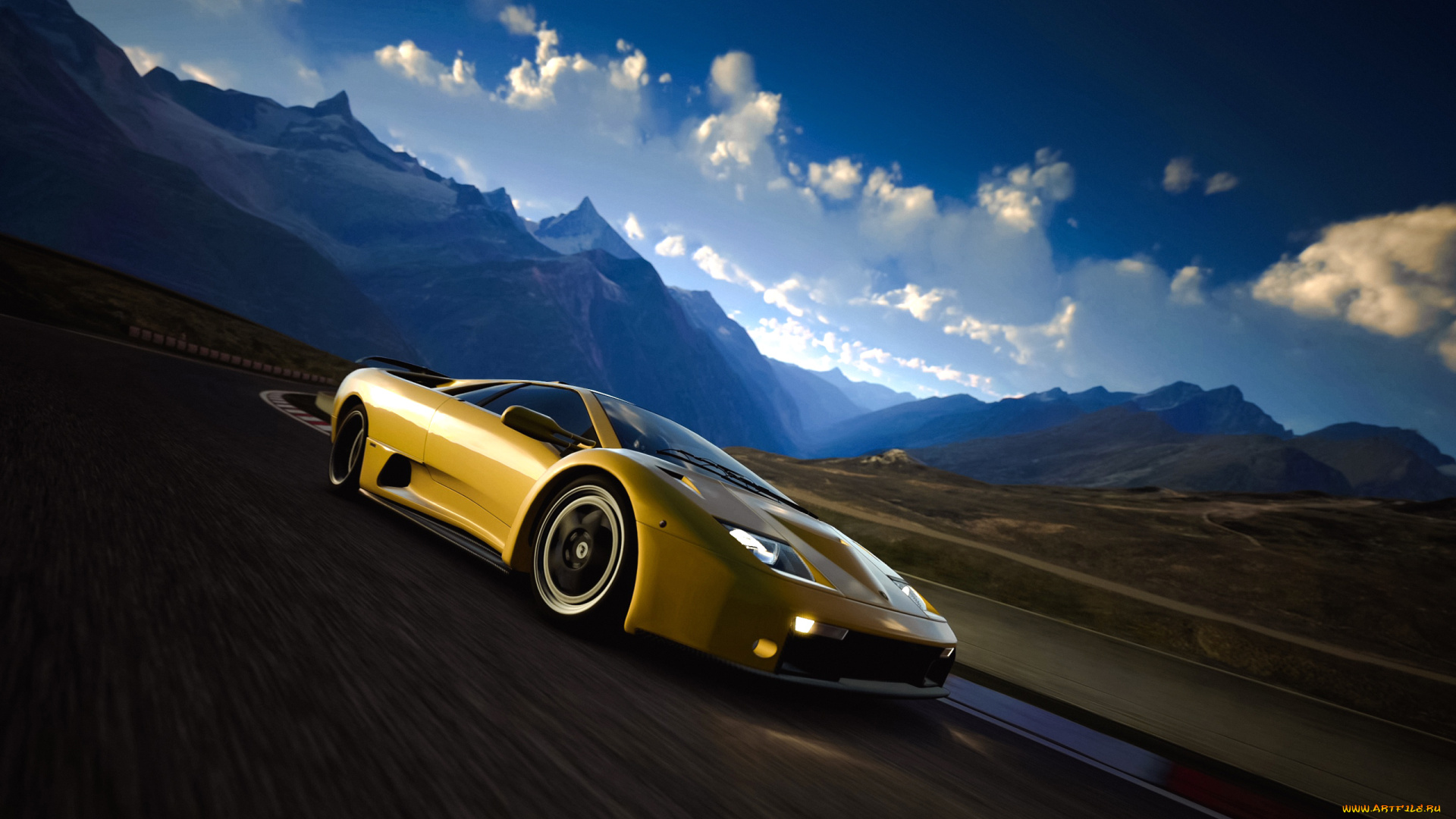 автомобили, 3д, ретро, дорога, суперкар, lamborghini, пейзаж, купе