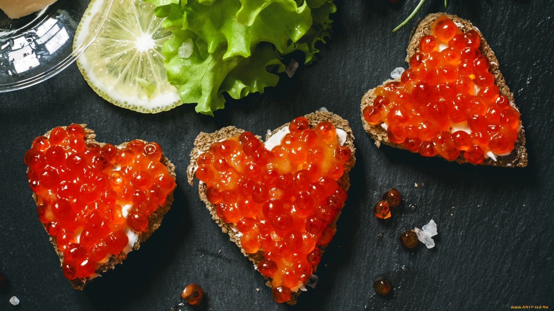 еда, икра, салат, лимон, канапе
