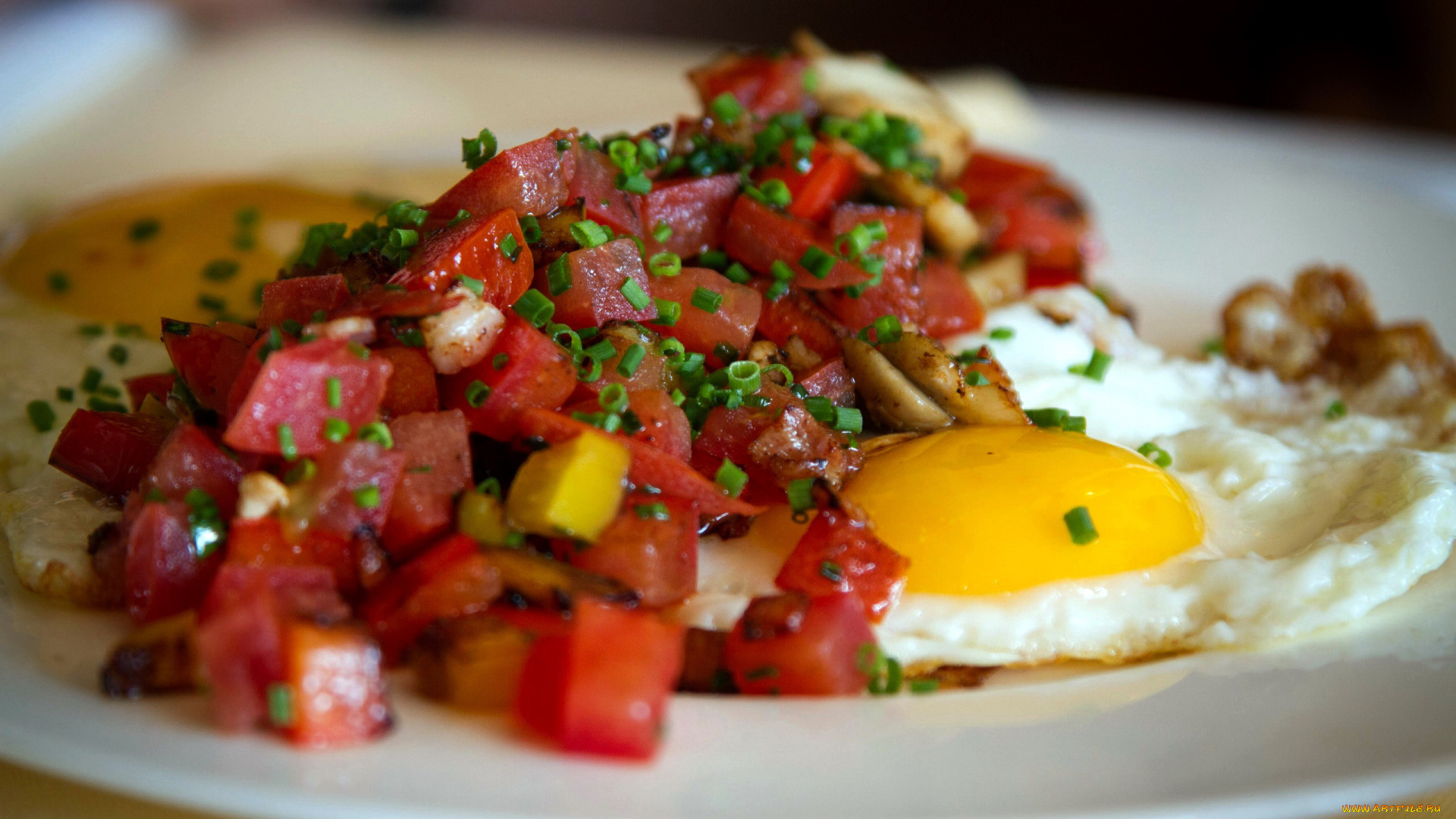 еда, Яичные, блюда, овощи, глазунья