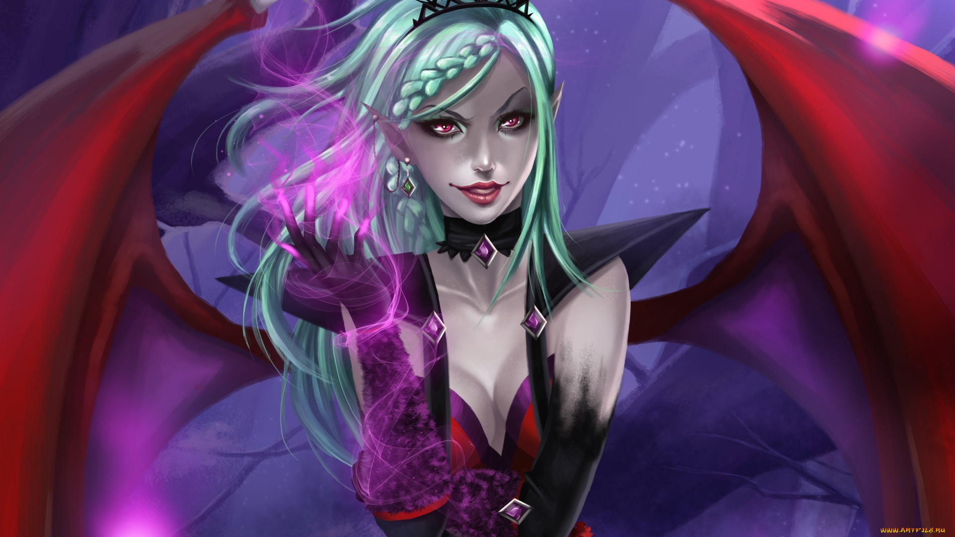 фэнтези, демоны, вампир, крылья, evelyn, арт, девушка, демон, succubus