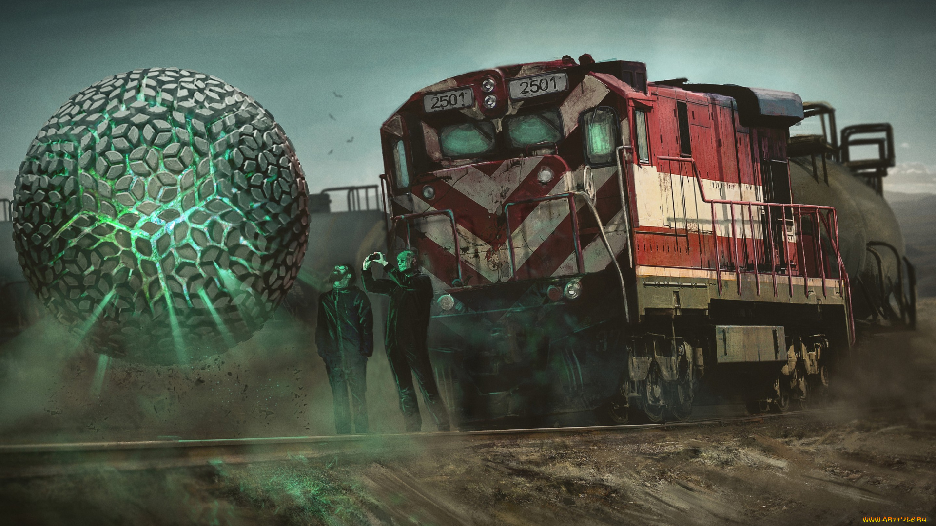 фэнтези, транспортные, средства, nick, foreman, поезд, локомотив, сфера, шар, арт