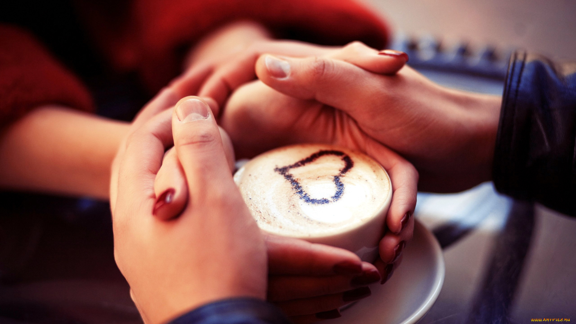 разное, руки, рисунок, влюбленные, сердечко, кофе