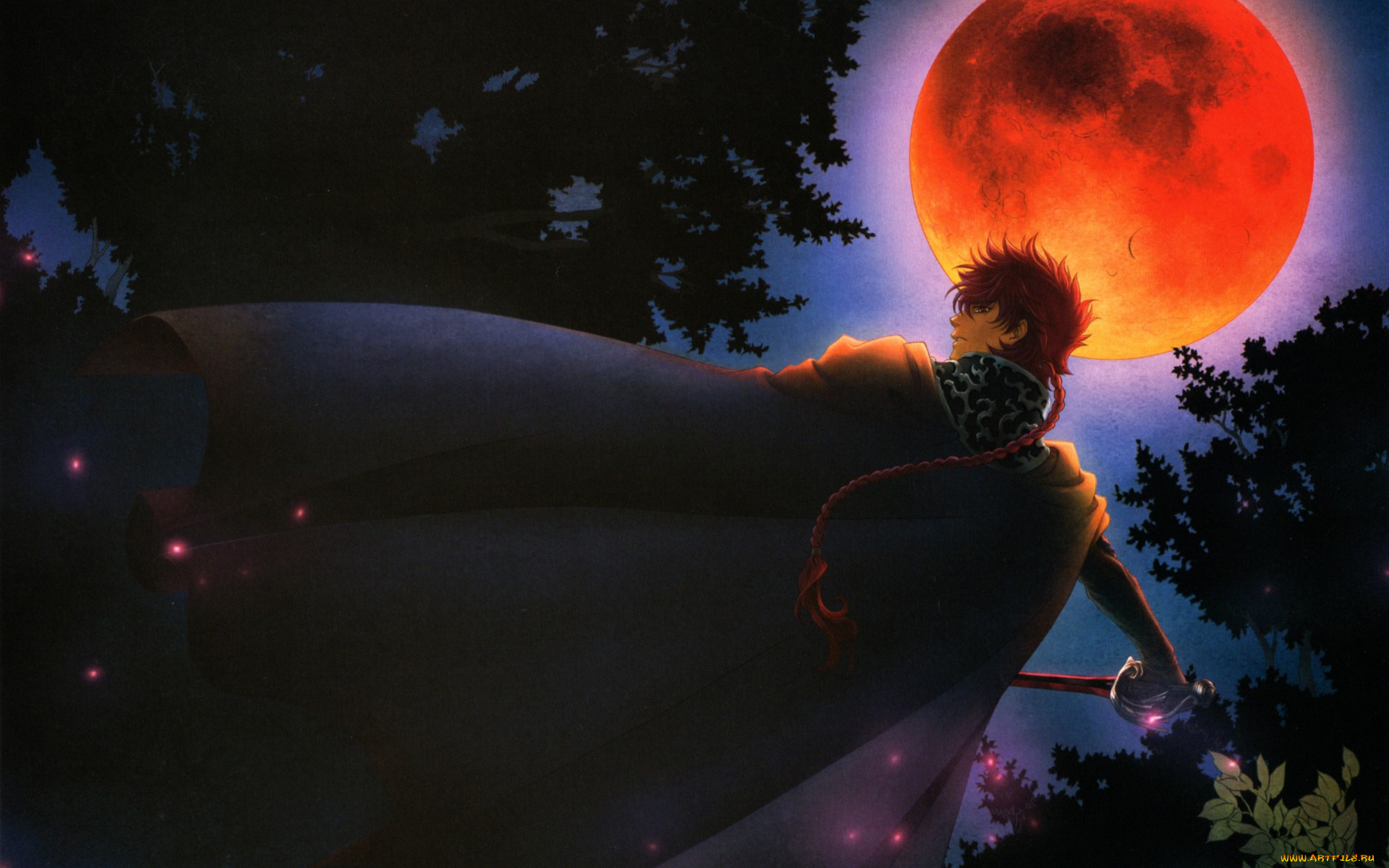 аниме, оружие, , техника, , технологии, плащ, шпага, коса, луна, ночь, искры